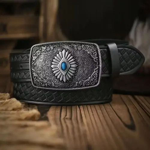 image of Unbrnd x Very Cool Western Carved Flower Belt Men Women in Black/Brown