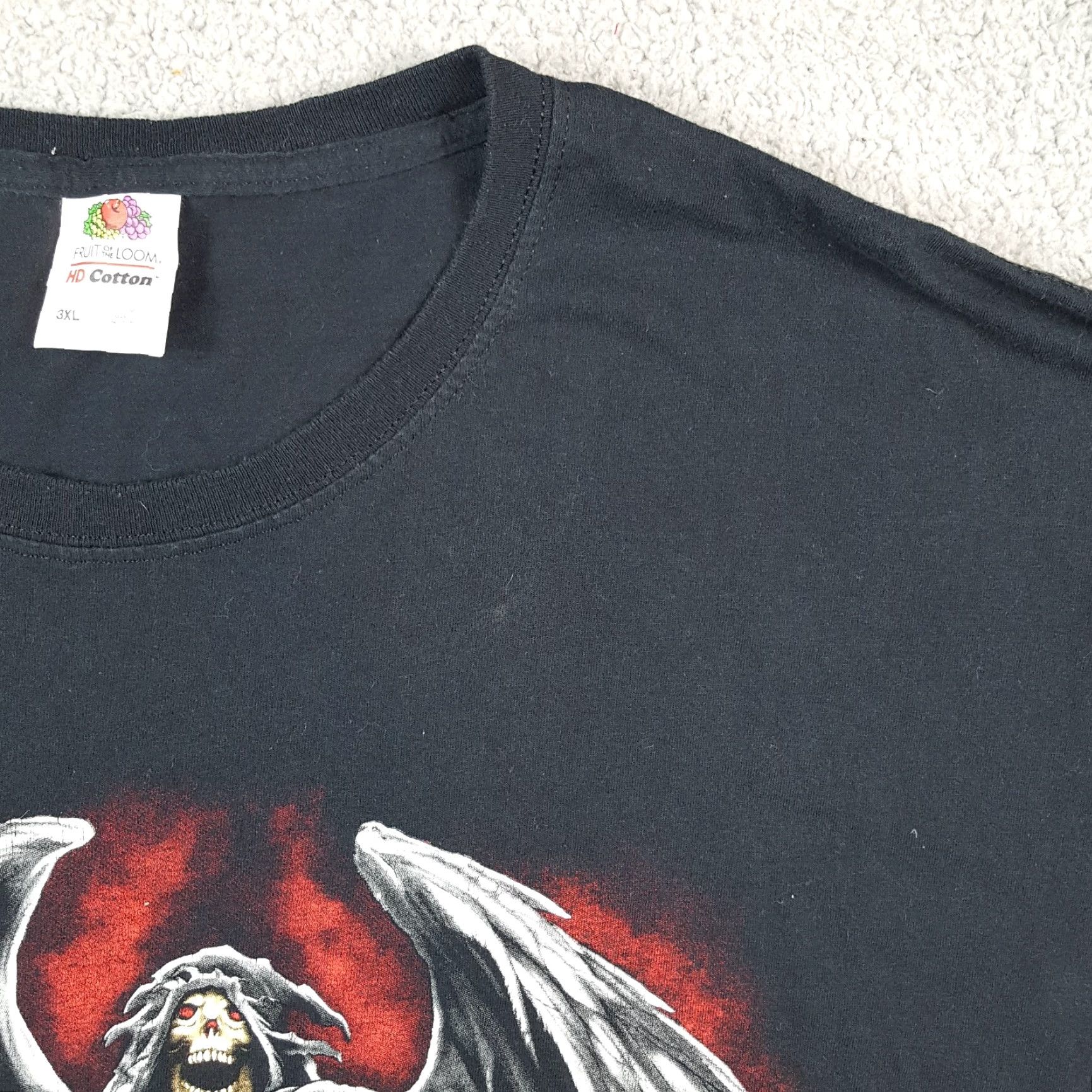 Fruit Of The Loom VINTAGE Fruit of the Loom Men's T-Shirt 3XL Black Skull Y2K Grunge Reaper Gothic Retro Short Sleeve Cotton Size US XXL / EU 58 / 5 - 5 Thumbnail