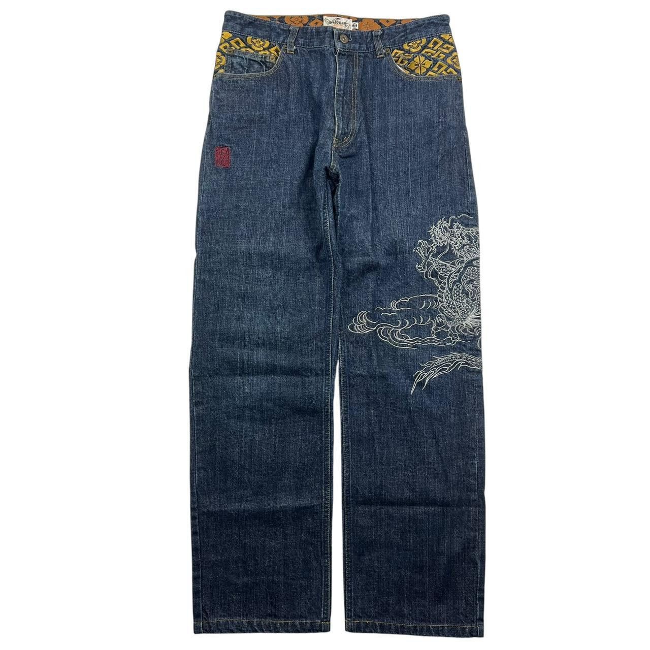 Karakuri Tamashii Vintage Karakuri Embroidered Dragon Japanese Jeans Waist 33 Size US 33 - 8 Thumbnail