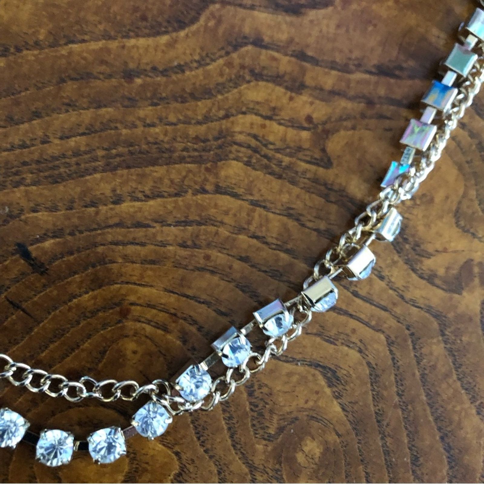 Jewelry Double strand gold chain clear rhinestone necklace Size ONE SIZE - 9 Thumbnail