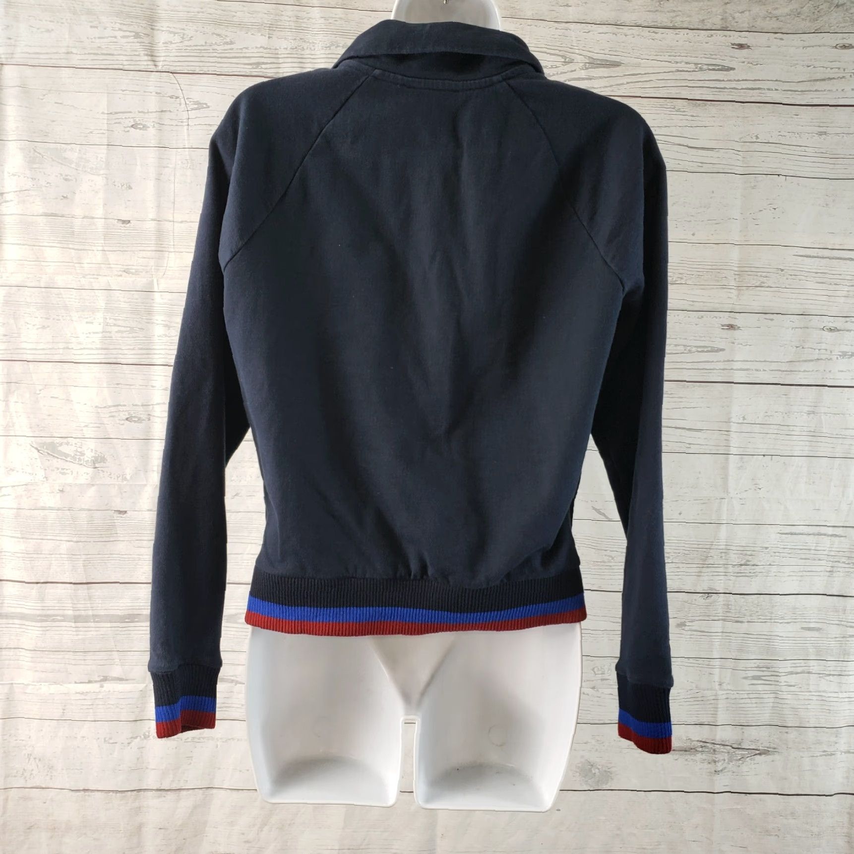 J.Crew VINTAGE J Crew Womens Half Zip Jacket Sport Stripe Sz Small Blue Red Cotton Size S / US 4 / IT 40 - 4 Thumbnail