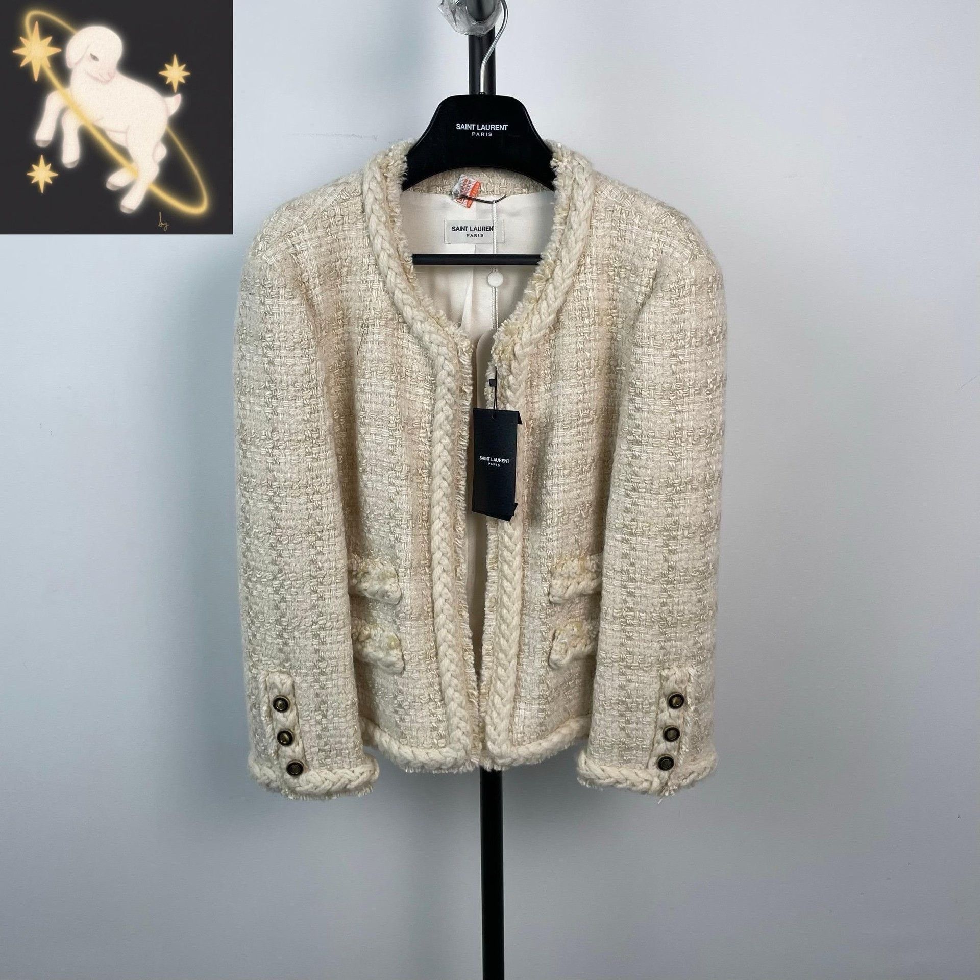 Saint Laurent Paris Saint Laurent Cream Tweed Jacket Size XXL / US 16-18 / IT 52-54 - 1 Thumbnail