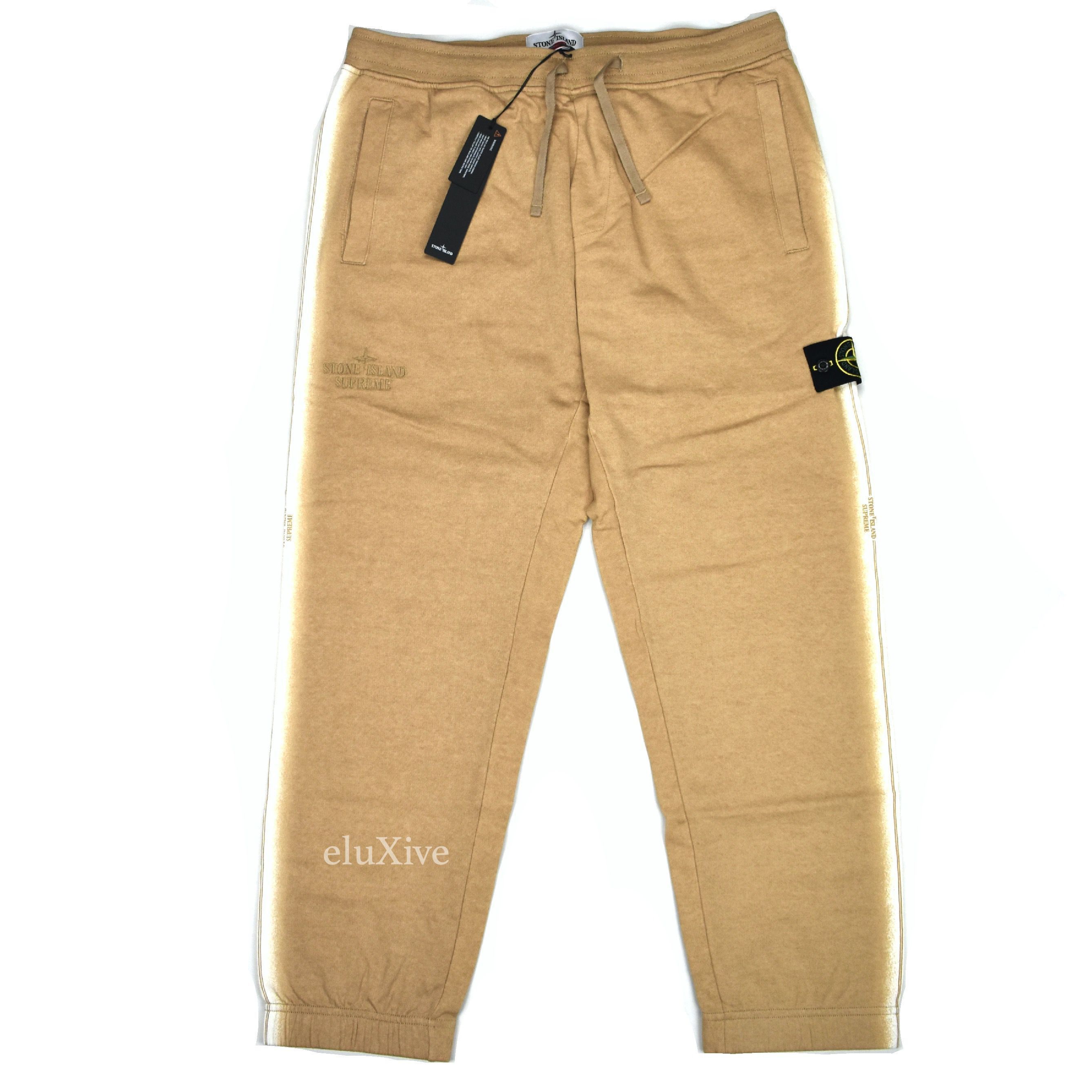 Stone Island × Supreme Supreme Stone Island Side Stripe Logo Sweatpants Tan DS Size US 36 / EU 52 - 1 Preview