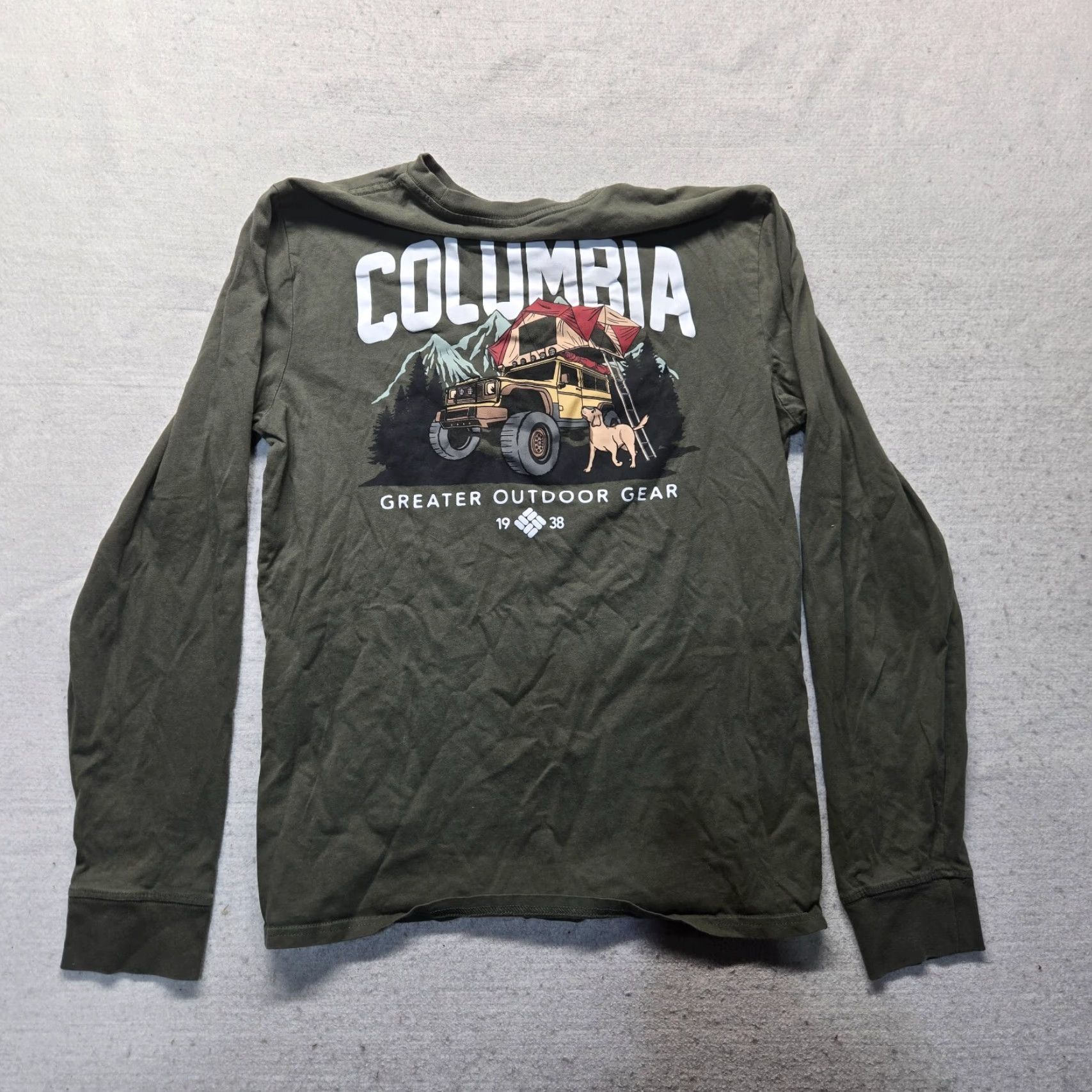 Vintage Columbia Shirt Men M Green Long Sleeve Crew Neck Camping Dog SUV Graphic Print - All Seasons, Off Road Theme Size US M / EU 48-50 / 2 - 8 Thumbnail