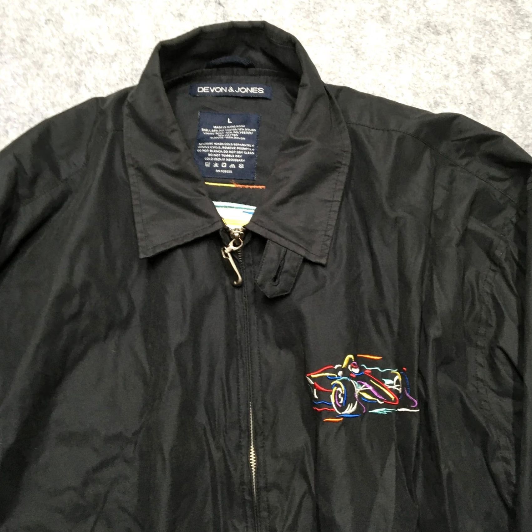 Vintage Vintage Devon & Jones Jacket Mens L Black Bomber Embroidered Race Car 90s Racing Car Embroidery Mens Large Black Contemporary Sportswear Mens Size US L / EU 52-54 / 3 - 5 Thumbnail