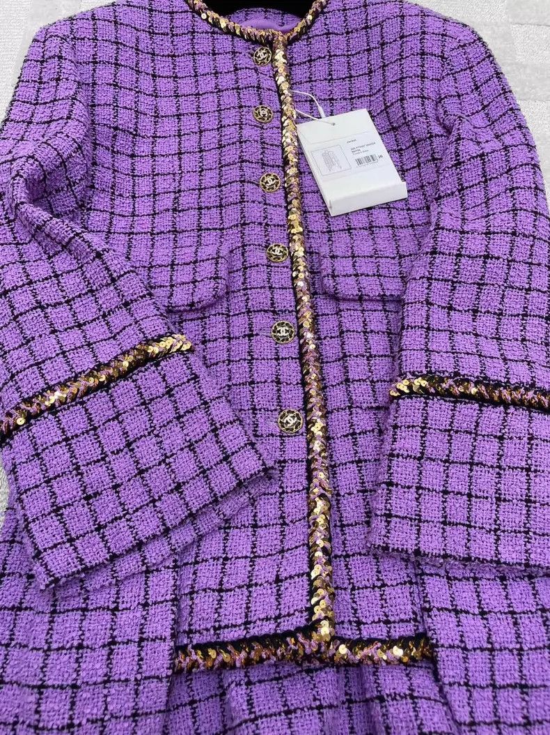 Chanel Chanel 22S purple plaid sequin slit jacket 2504-Nextarrow Size XS / US 0-2 / IT 36-38 - 4 Thumbnail