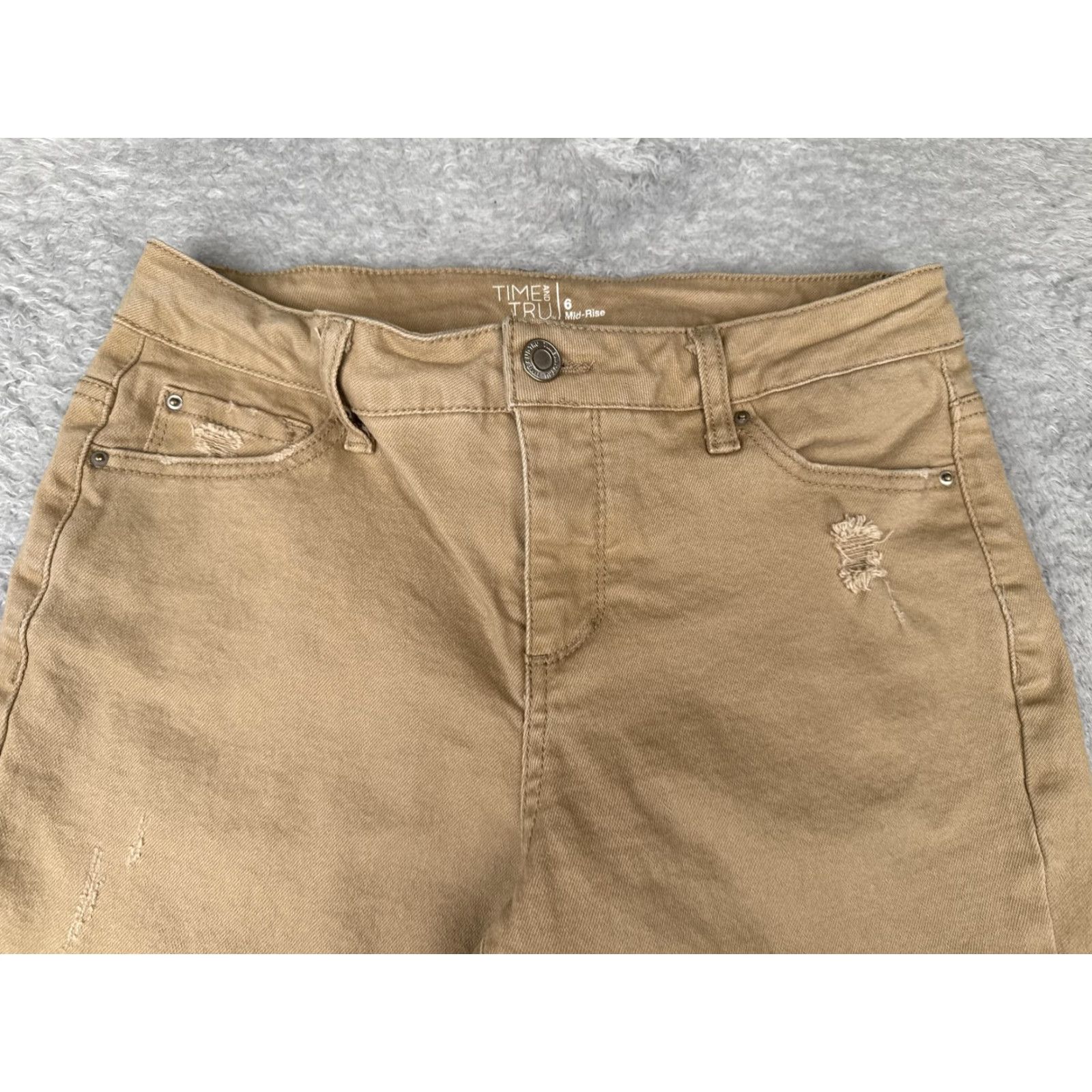 Vintage Time And Tru Pants Womens 6 Brown Mid Rise Cropped Chino Stretch Distressed Pockets Capris Casual Womens Size 28" / US 6 / IT 42 - 4 Thumbnail