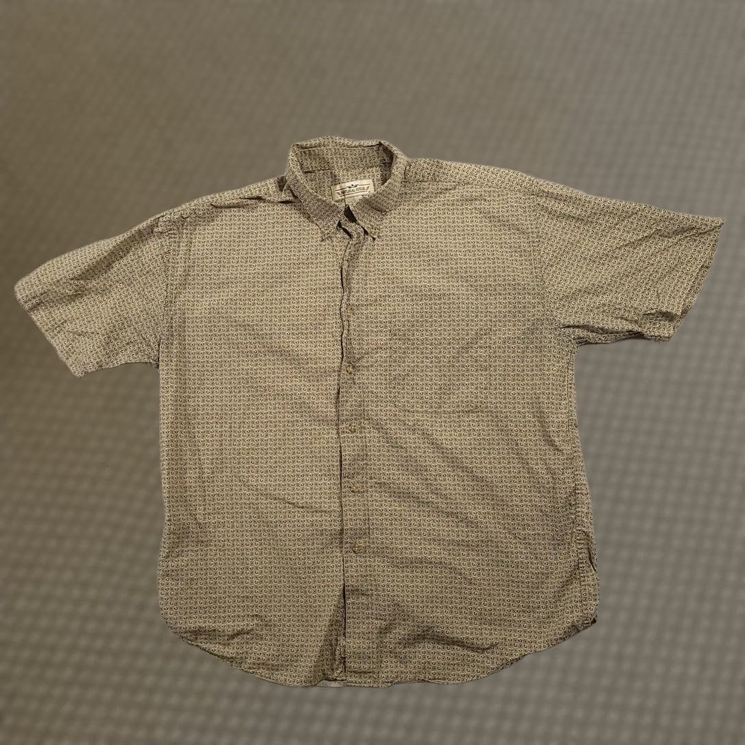 Vintage Natural Issue Shirt Mens L Green Geometric Button-Down Short Sleeve Cotton Size US L / EU 52-54 / 3 - 1 Thumbnail