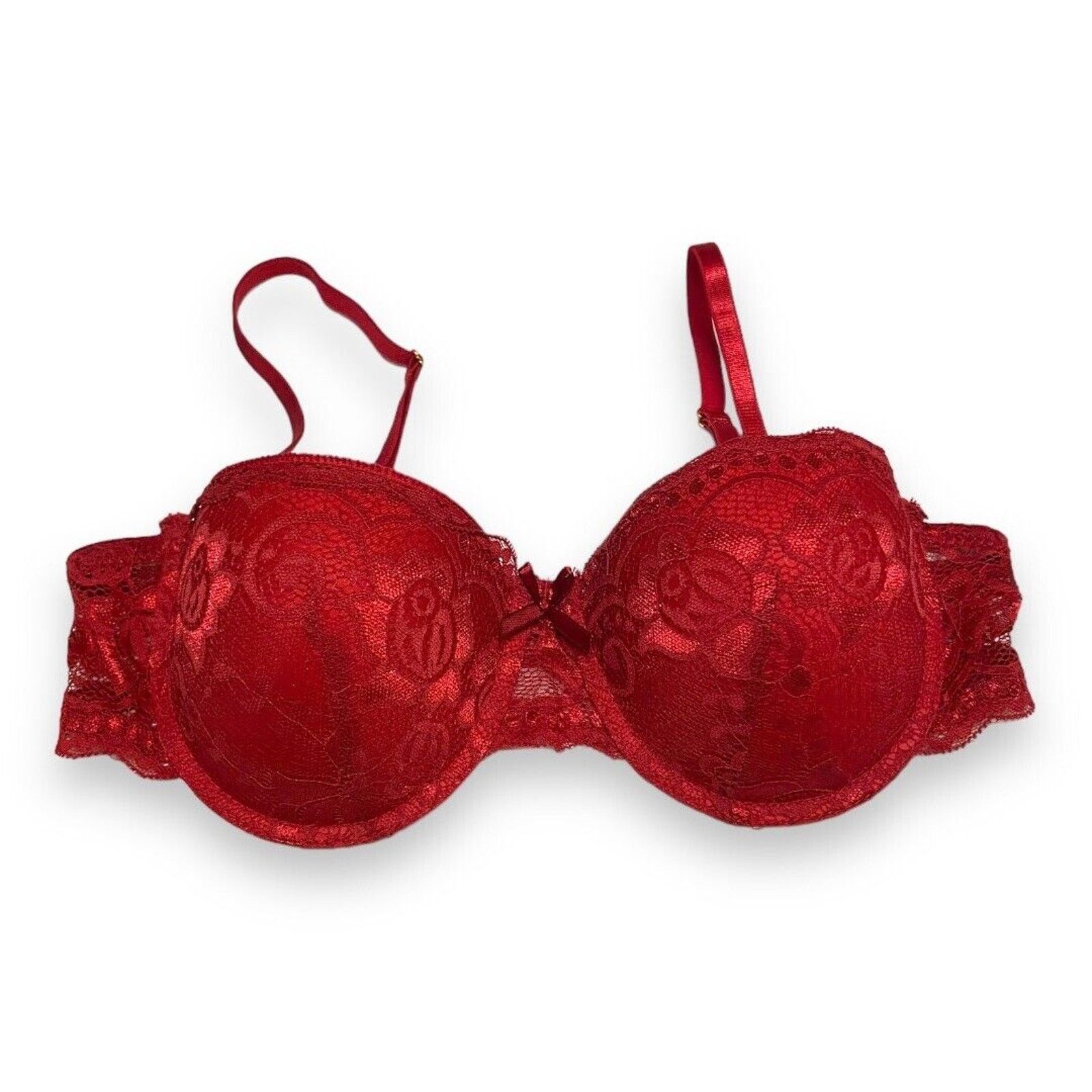 Inteco Intimates Womens Bra Size 34B Red Lace Push Up Padded
