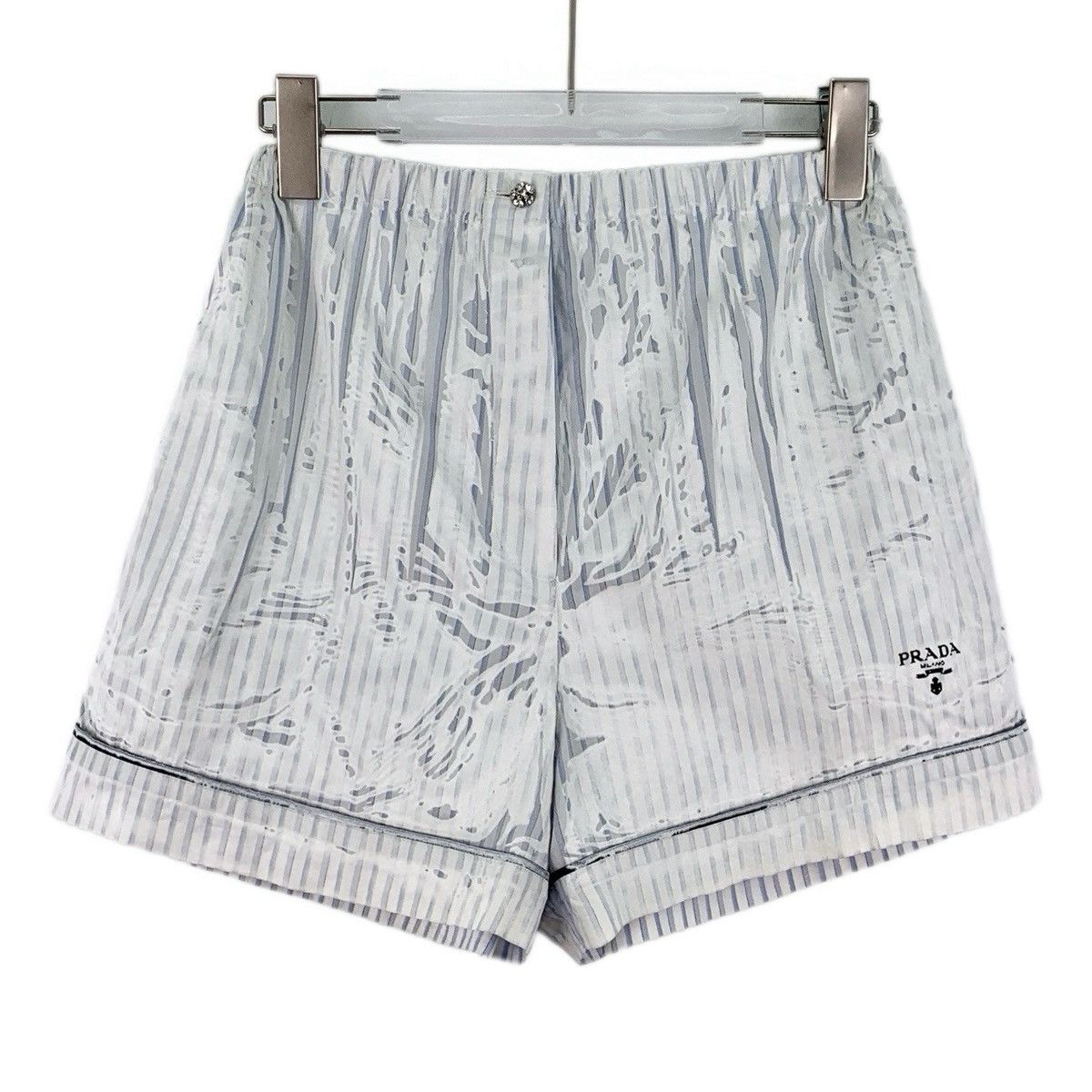 Prada Prada White Striped Logo Letter Printed Casual Shorts K26WX Size 25" / US 0 / IT 36 - 1 Thumbnail