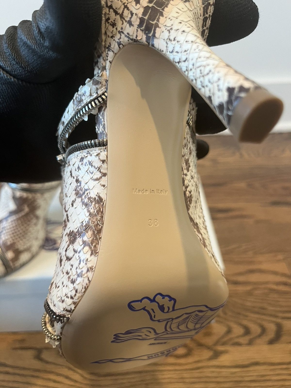 Burberry Burberry Python Print Leather Peep Sandals Size US 8 / IT 38 - 19 Thumbnail