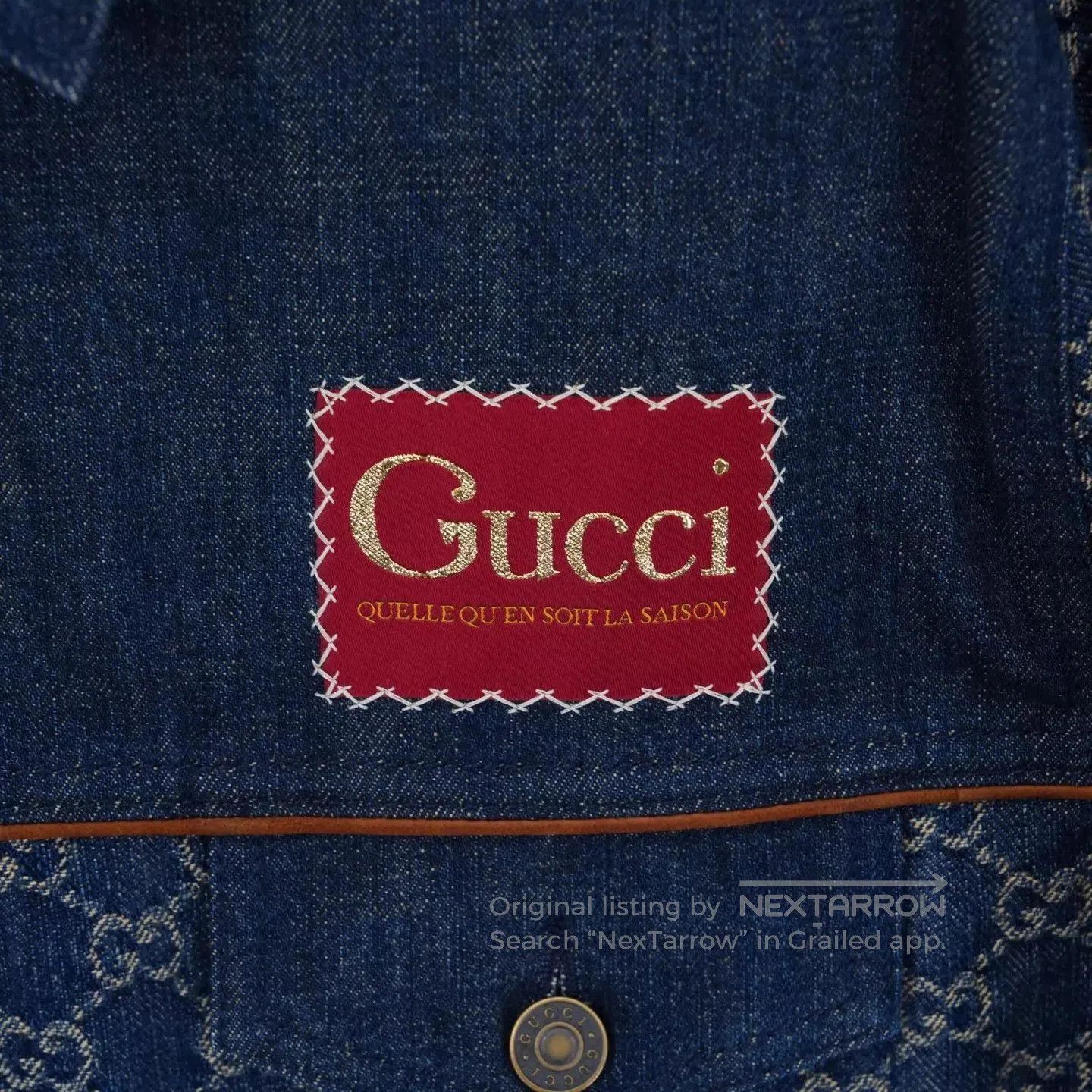 Gucci Blue Denim Jacket with Pattern & Leather Accents . Size US S / EU 44-46 / 1 - 4 Thumbnail