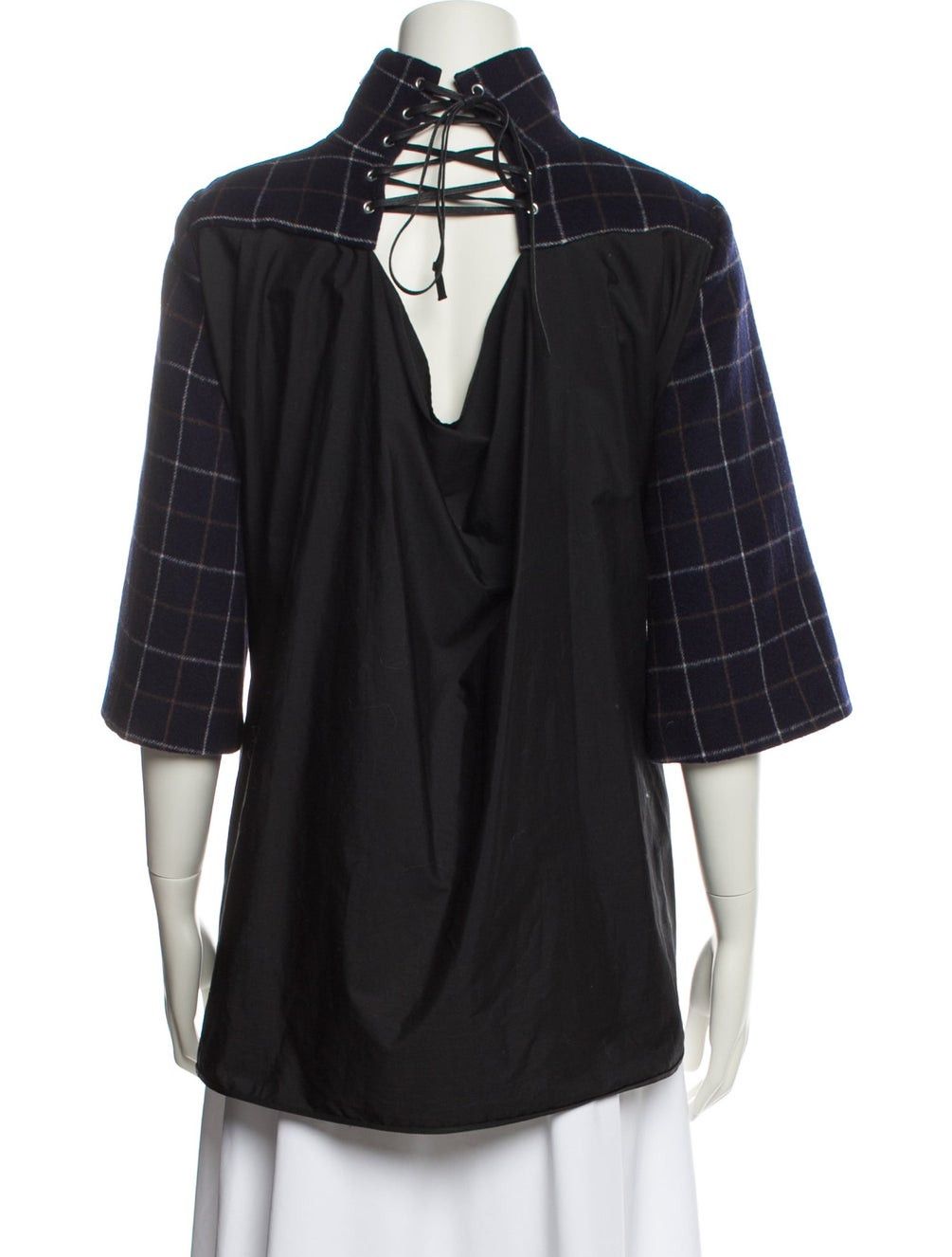 Sacai o1tko10526 L/S back-lace Check Tunic Top in Multicolor Size L / US 10 / IT 46 - 3 Thumbnail