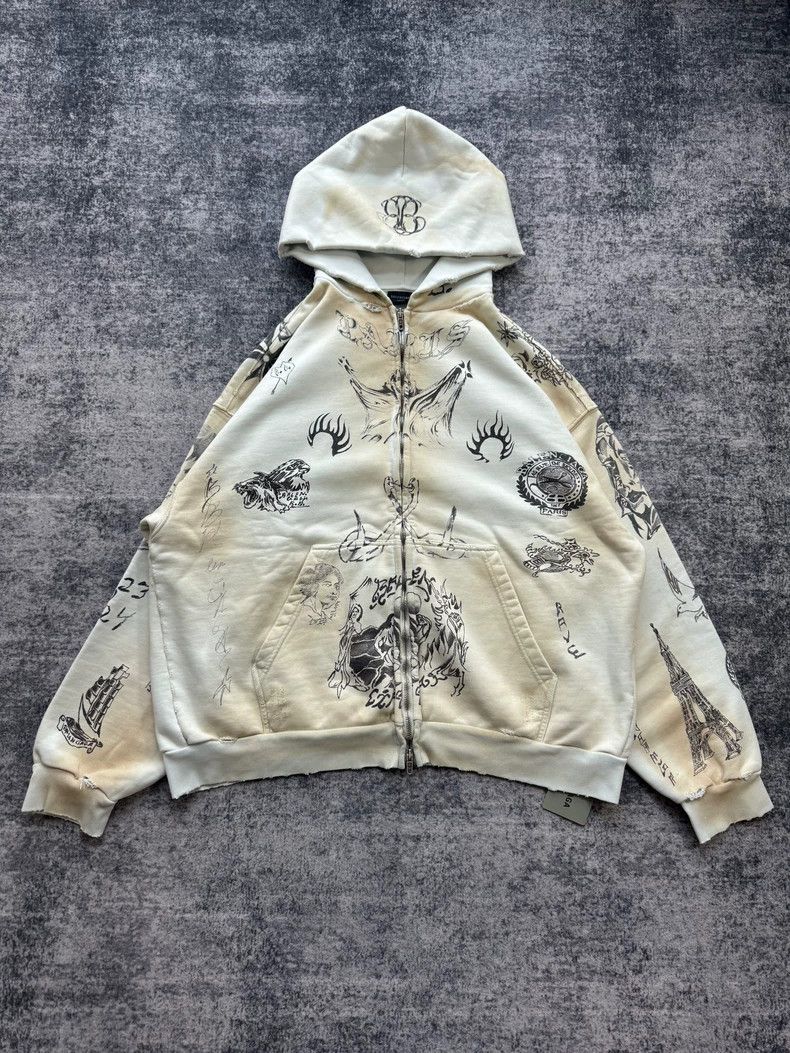 Balenciaga Balenciaga Tattoo-Inspired Grunge Dyed Zip-Up Jacket Size US L / EU 52-54 / 3 - 1 Thumbnail