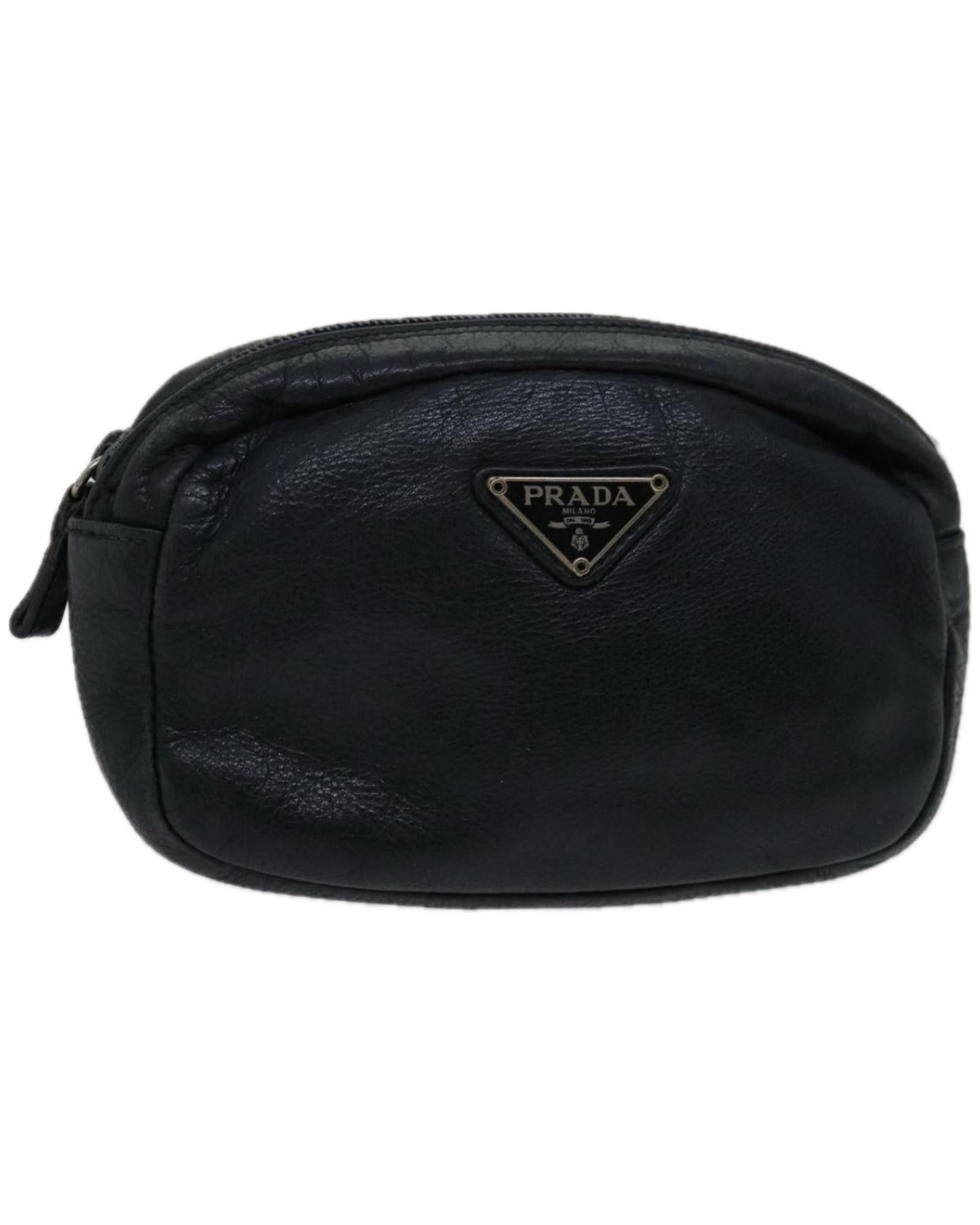 image of Prada Black Leather Pouch For Essentials, Women's