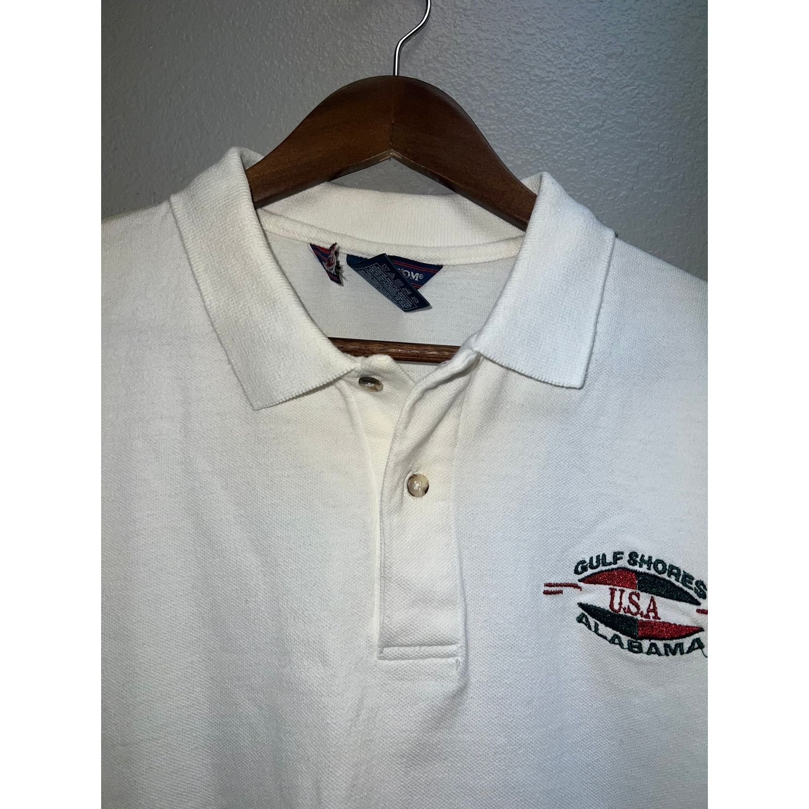 Fruit Of The Loom Vintage Gulf Shores Polo Shirt USA Alabama White 90s M Size US M / EU 48-50 / 2 - 2 Thumbnail