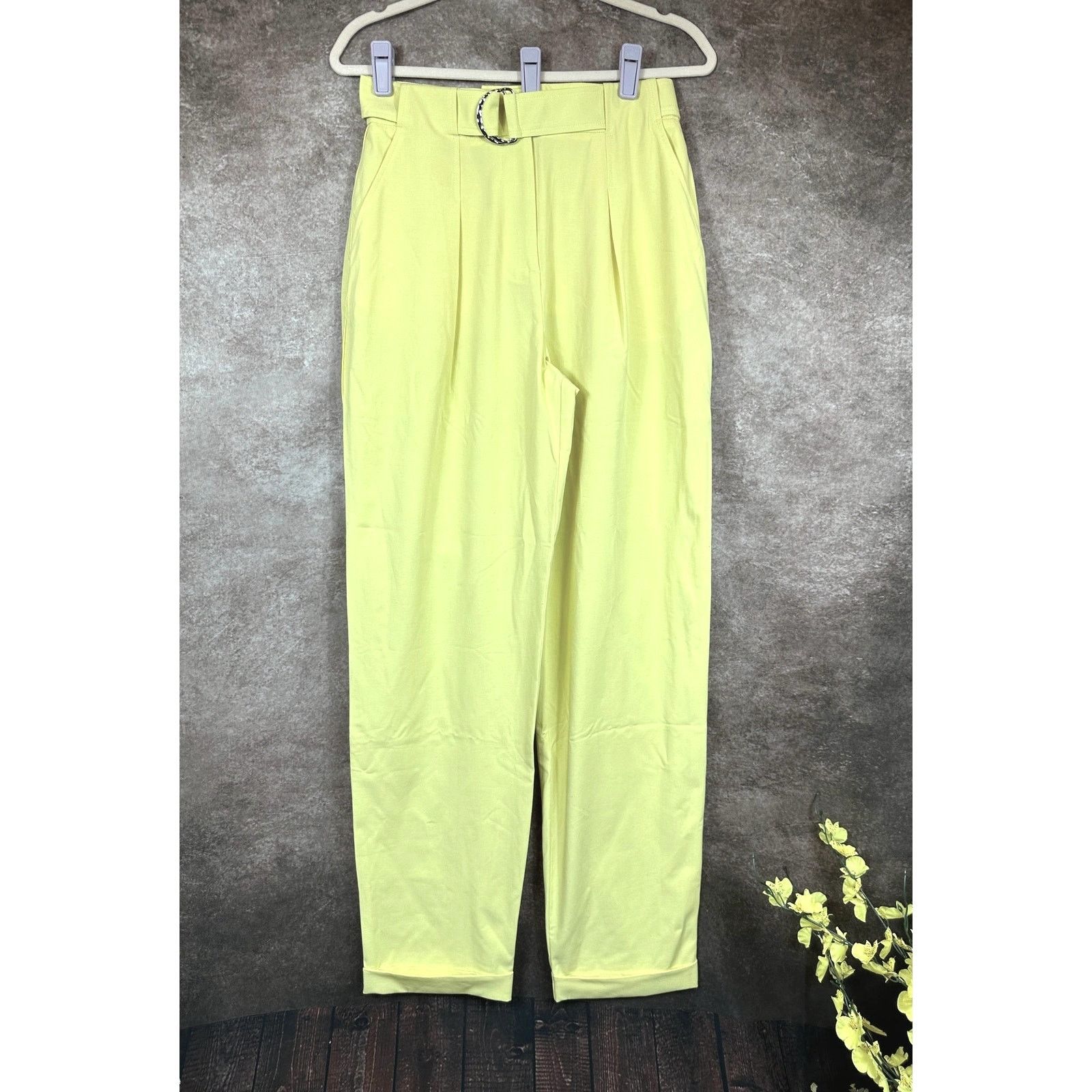 Tanya Taylor Tanya Taylor Tyler Cuffed Pleated Belted Pants Daffodil 4 Size 27" / US 4 / IT 40 - 7 Thumbnail