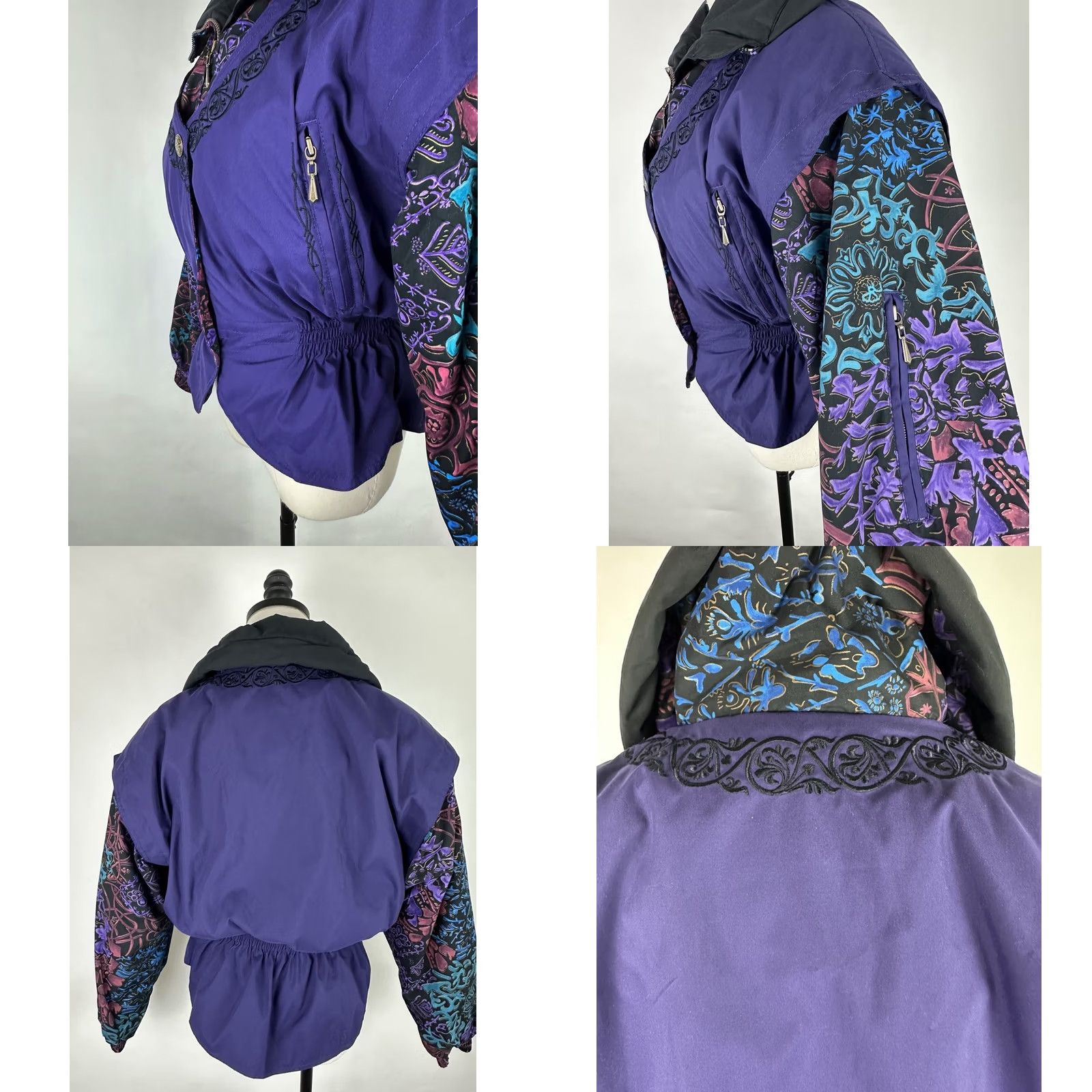 Vintage VINTAGE Skiing Passport Jacket Womens XS 90s Bohemian Paisley Embroidered Puffer Purple Size XS / US 0-2 / IT 36-38 - 8 Thumbnail