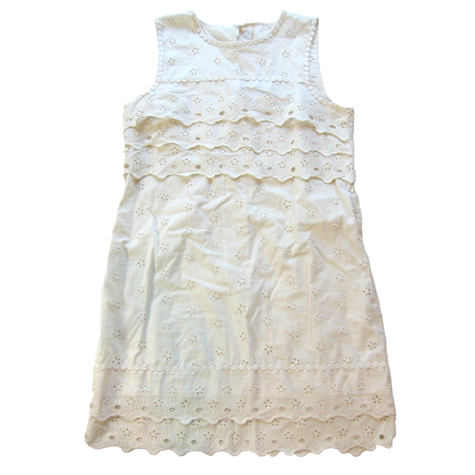 J.Crew NWT J.Crew 100% Cotton Ivory Embroidered Sleeveless Shift Sheath Tank Dress 12 Size XL / US 12-14 / IT 48-50 - 2 Thumbnail