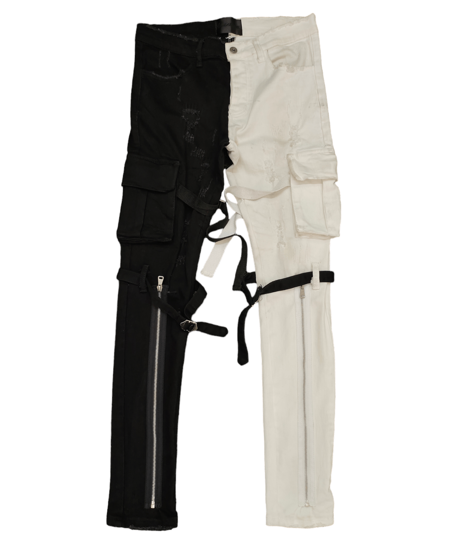 image of Valabasas Black White Bondage Cargo Denim Jeans Cyperpunk, Men's (Size 32)