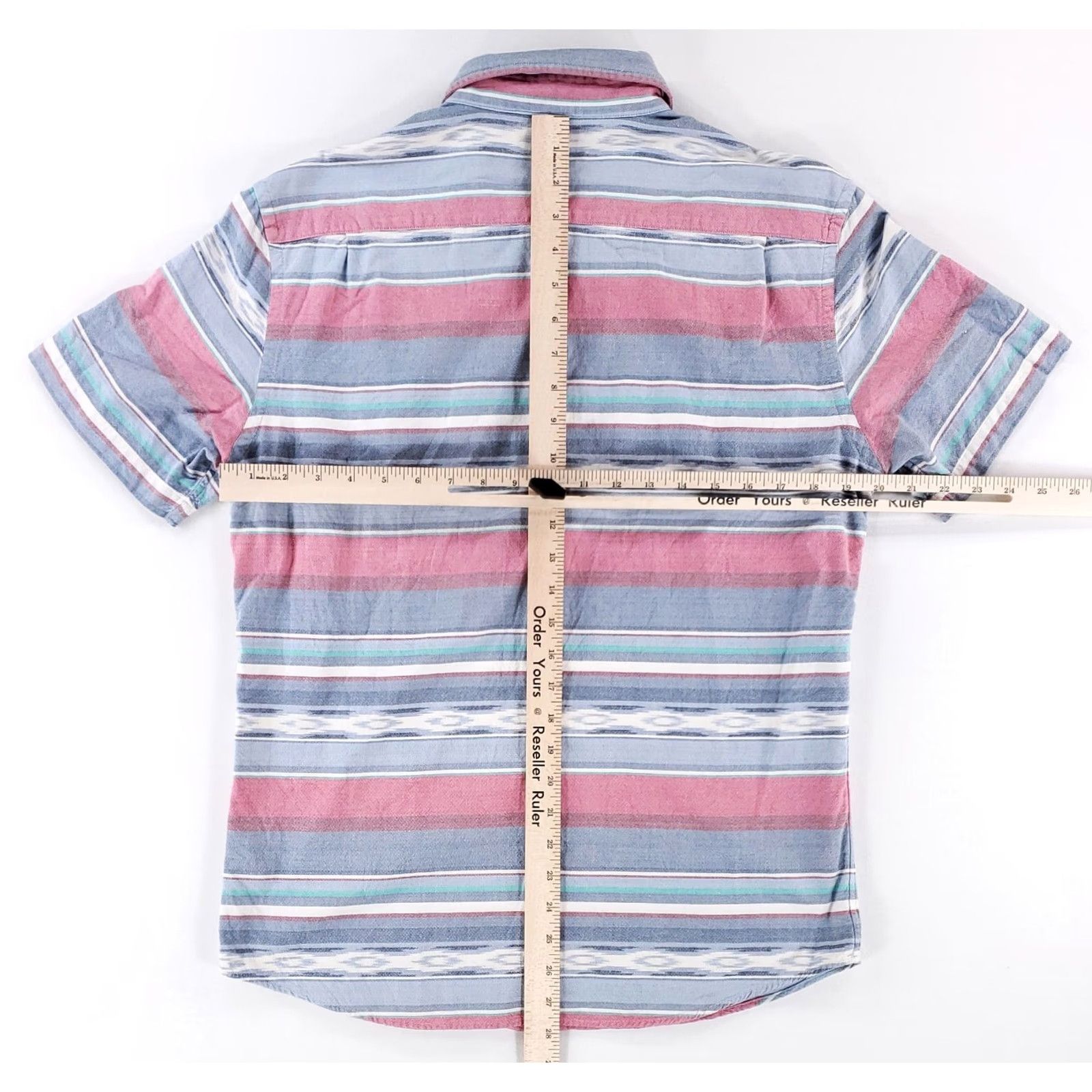 Faherty Faherty Button Down Shirt Short Sleeve Striped Southwest Multicolor Mens M Blue Pink Button-Down Shirt M Mens Size US M / EU 48-50 / 2 - 4 Thumbnail