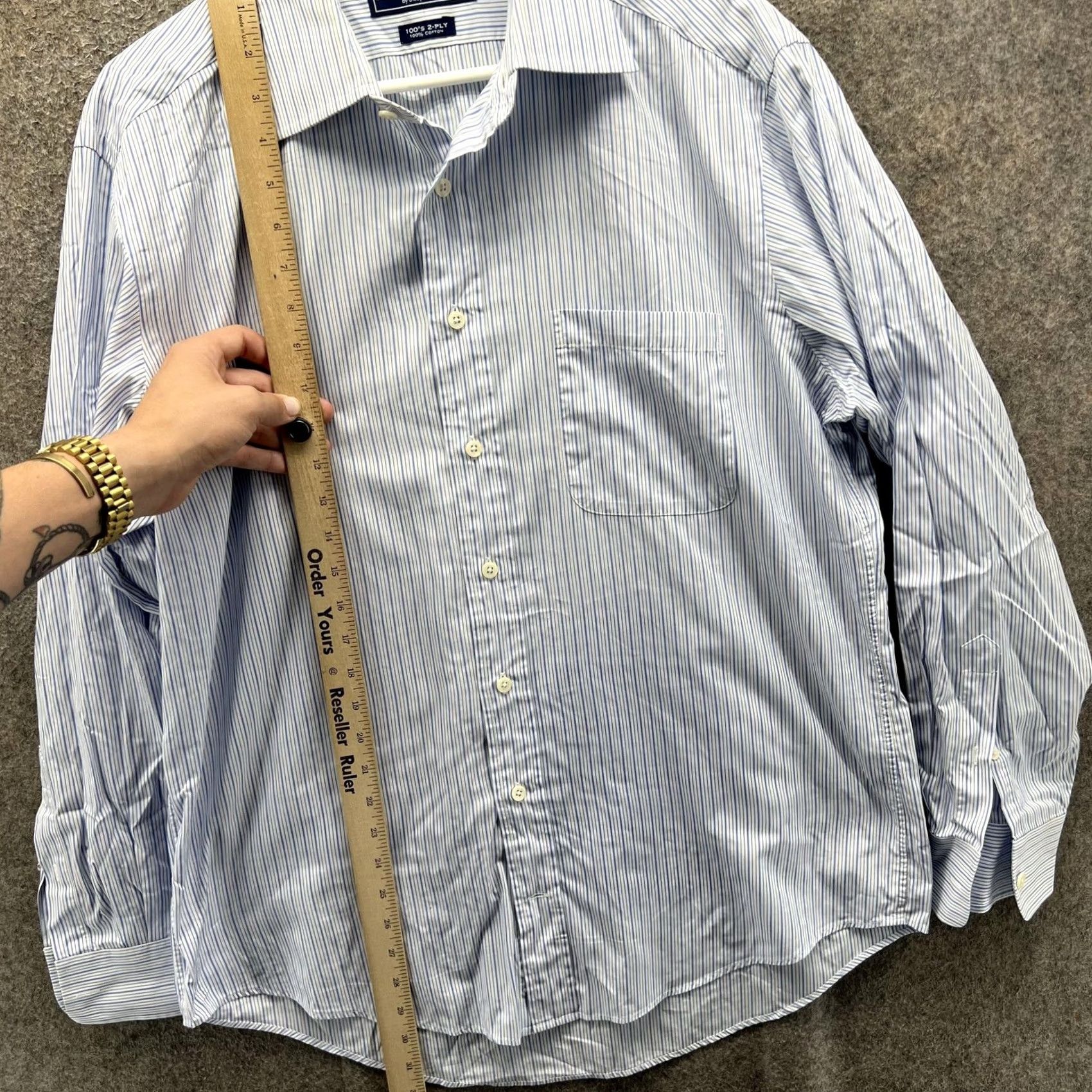 Vineyard Vines Vineyard Vines Shirt Mens 16 34 Blue Stripe Button Front Dress Cotton Long Shirt Mens 16 34 Blue Stripe Size 42R - 6 Thumbnail