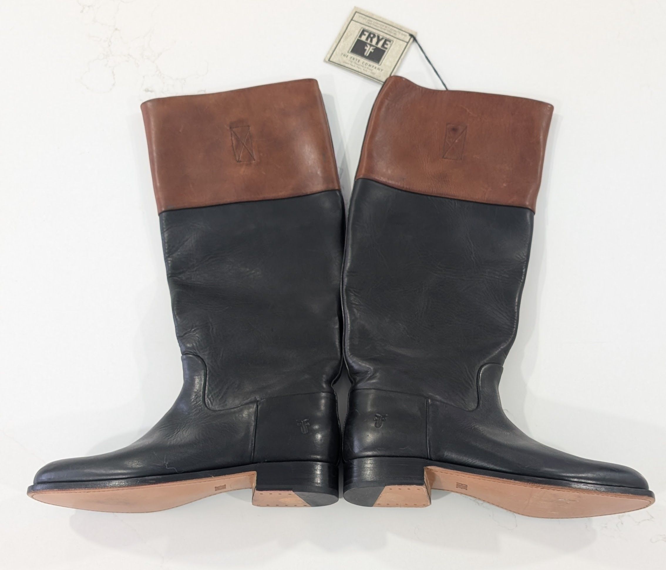 Frye Frye Melissa Belted Riding Boots Two-Tone Brown Leather Size US 10 / IT 40 - 1 Thumbnail