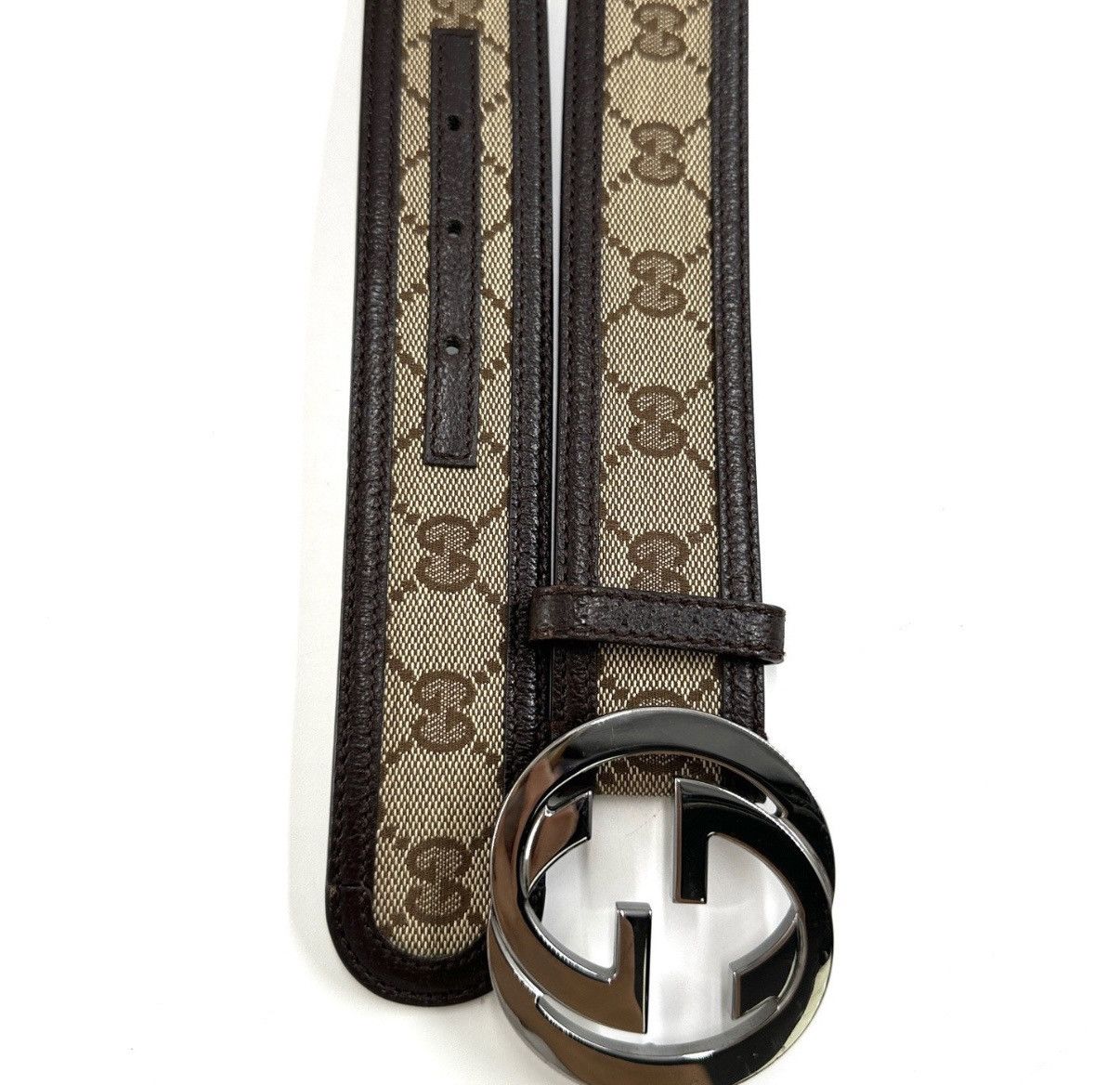 Gucci GUCCI Classic Silver Buckle Monogram Canvas Leather Belt K12 Size ONE SIZE - 2 Thumbnail
