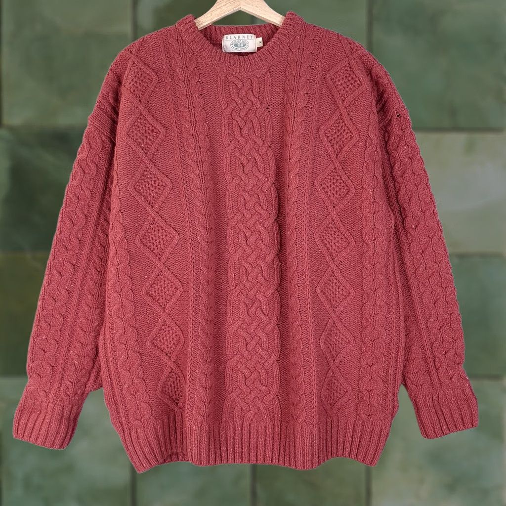 Pinko Blarney Woollen Mills Sweater Mens XL Pink Wool Fisherman Cable Knit Aran Crew Size US XL / EU 56 / 4 - 1 Thumbnail