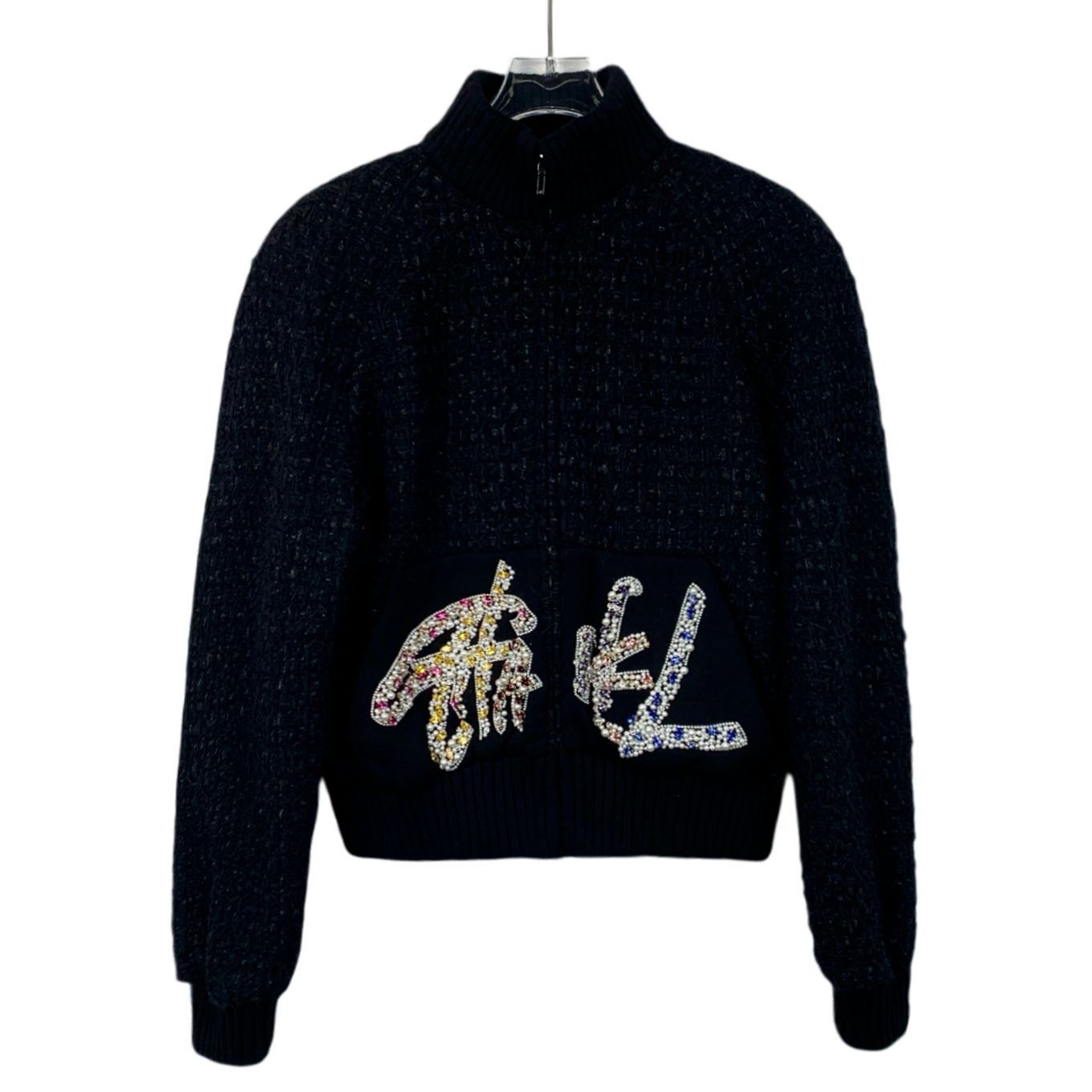 Chanel Chanel Black Textured Knit Zip-Up Jacket With Crystal Embell Size XXS / US 00 / IT 34 - 1 Thumbnail