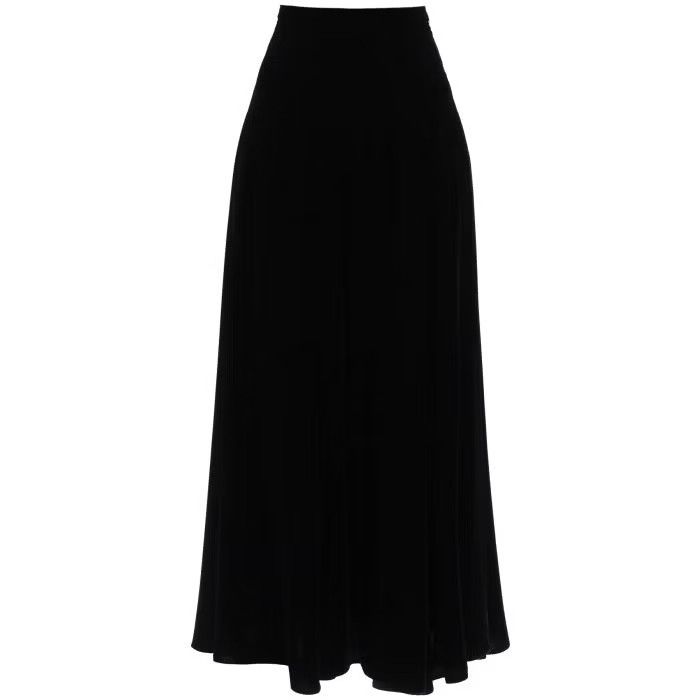 image of Dior O1S22I1N0524 Long Flared Velvet Skirt In Black, Women's (Size 34)