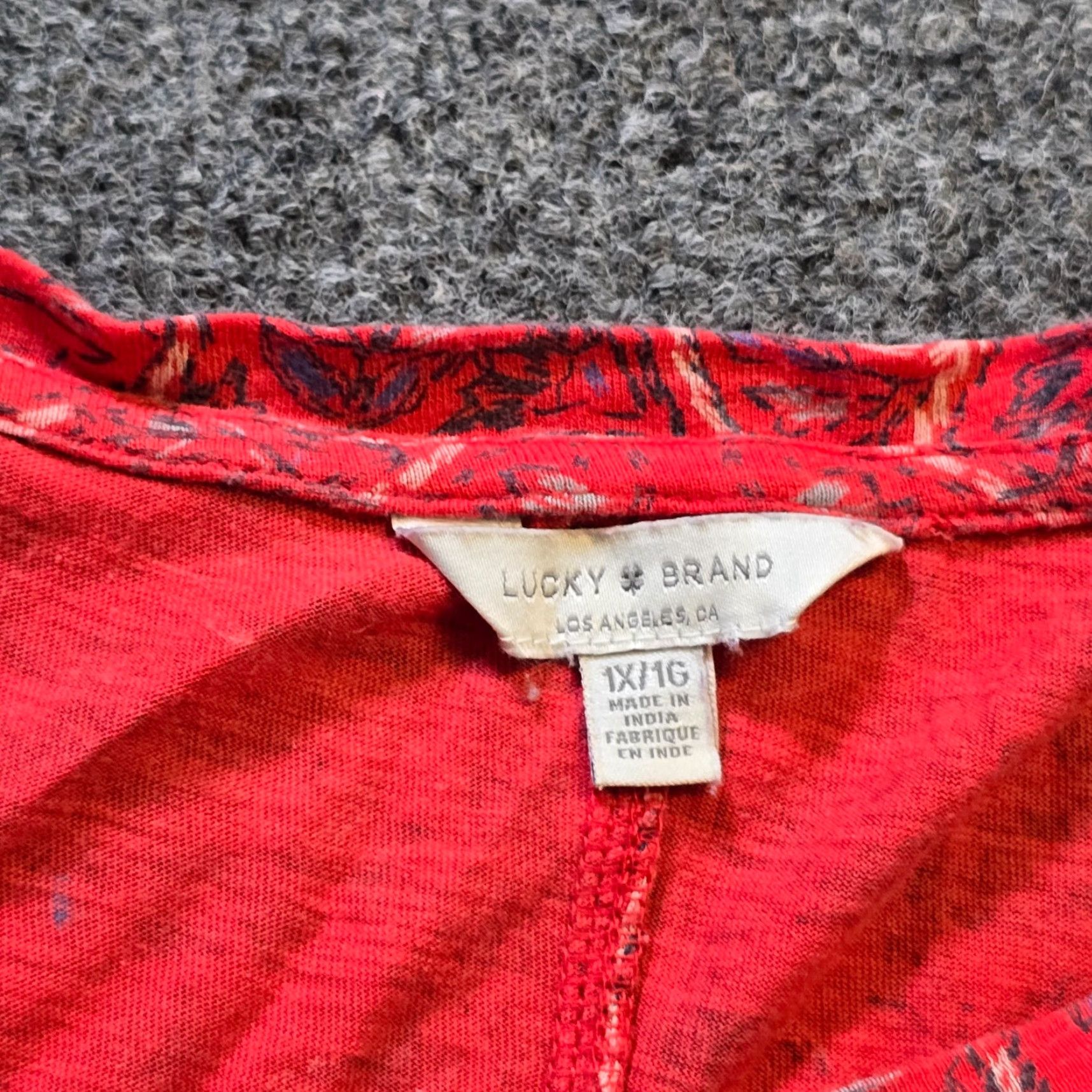 Lucky Brand Lucky Brand Top Womens 1X Red Paisley Round Neck Short Sleeve Casual Boho Shirt Womens Size XL / US 12-14 / IT 48-50 - 4 Thumbnail