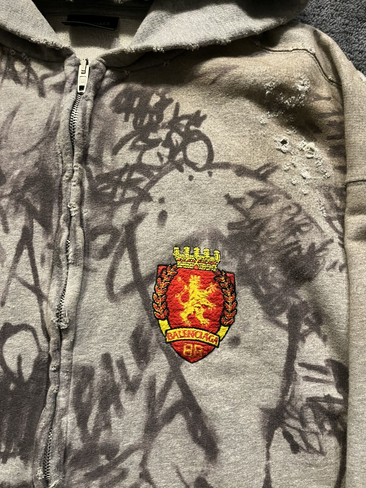 Balenciaga SS23 Balenciaga Skater Graffiti Distressed Zip Up