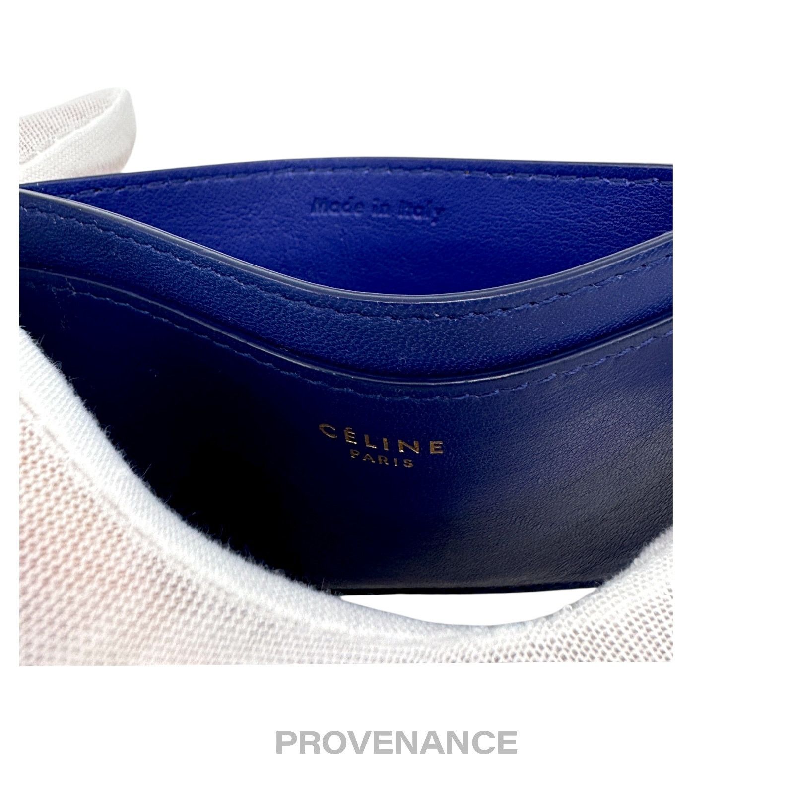 🔴 Celine Logo Card Holder Wallet - Two-Tone Blue Tan