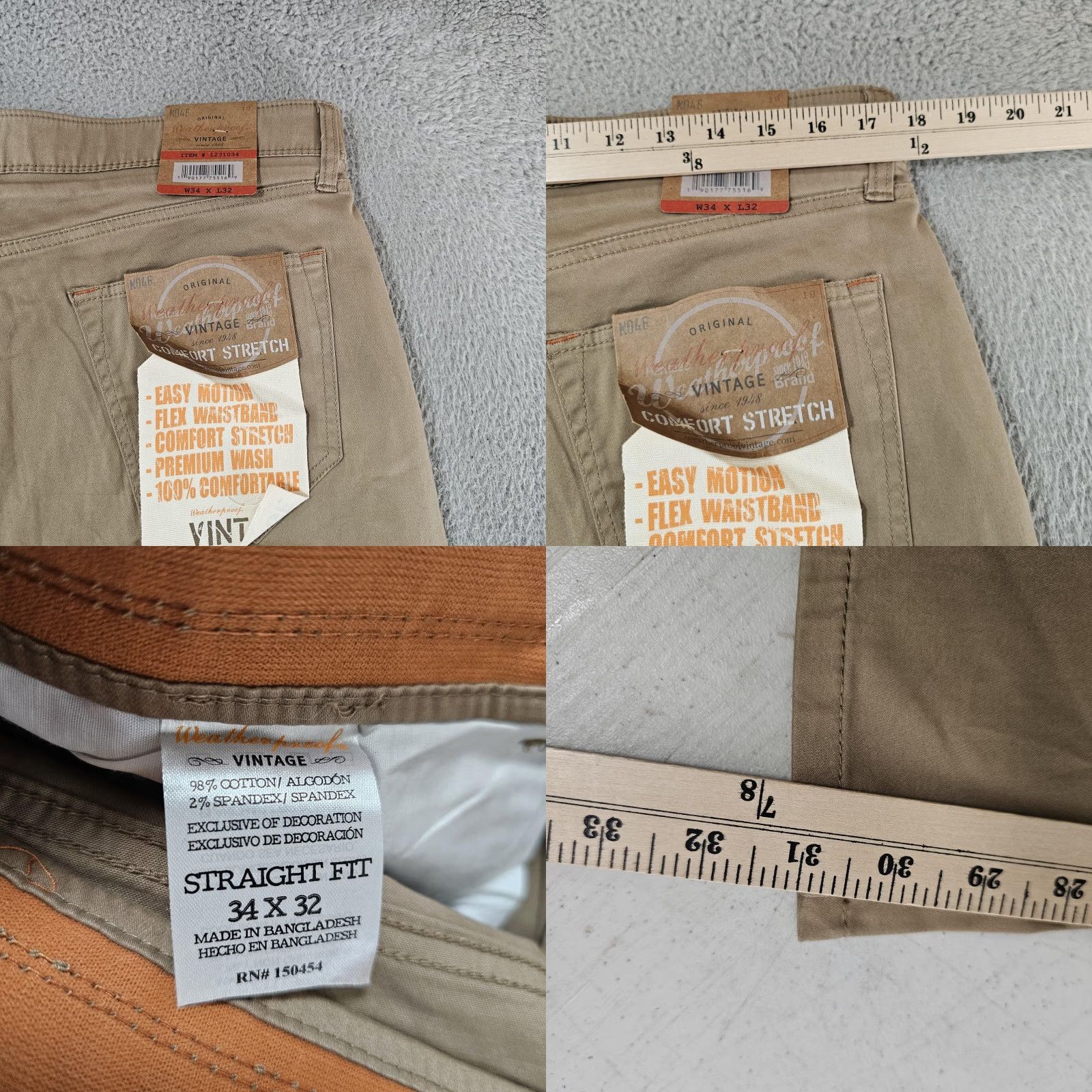 Weatherproof VINTAGE Weatherproof Jeans Mens 34x32 Beige Straight Fit Comfort Stretch Denim Size US 34 / EU 50 - 8 Thumbnail