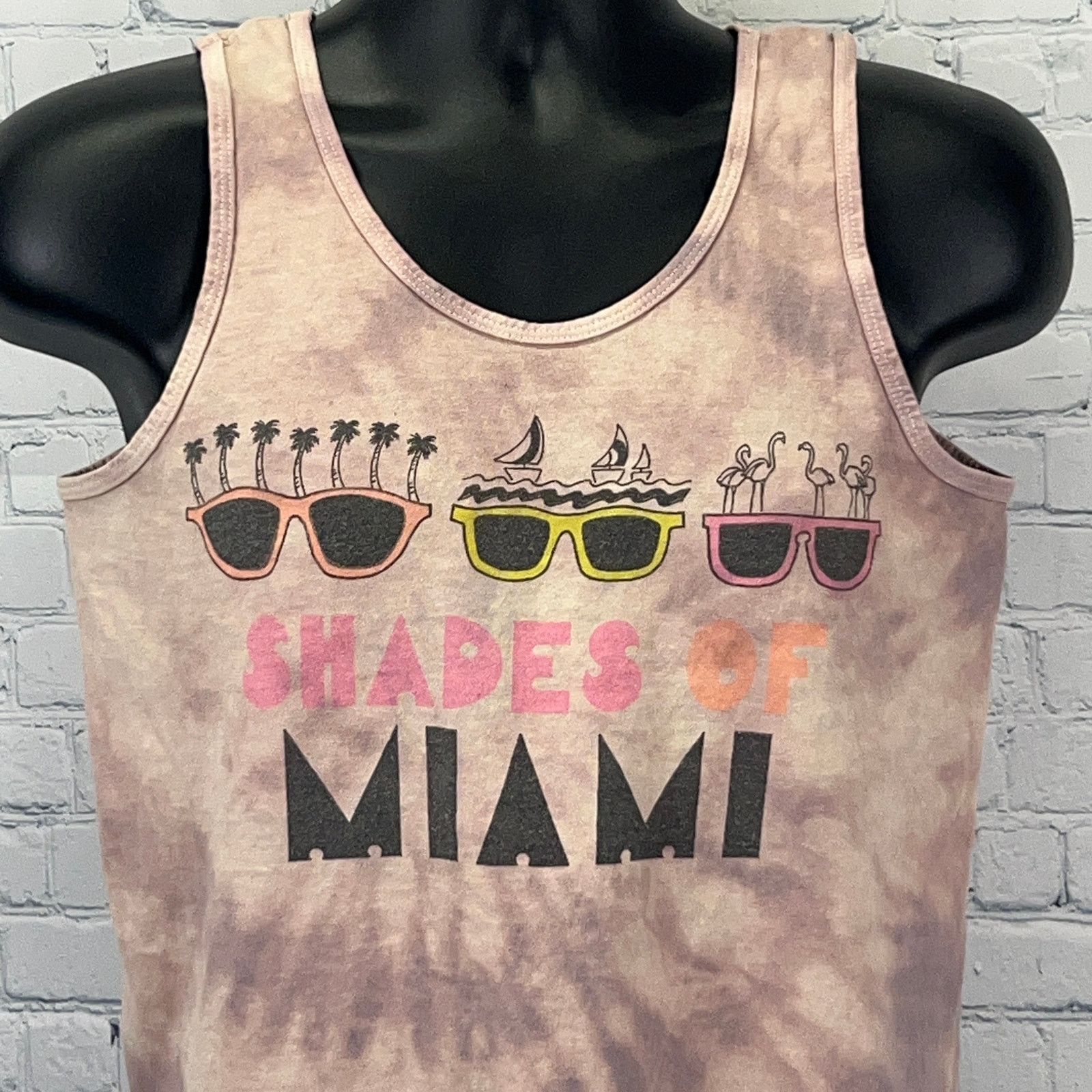 Fruit Of The Loom Vintage 80s Shades of Miami Florida Tank Top T Shirt Beige S Size US S / EU 44-46 / 1 - 1 Thumbnail
