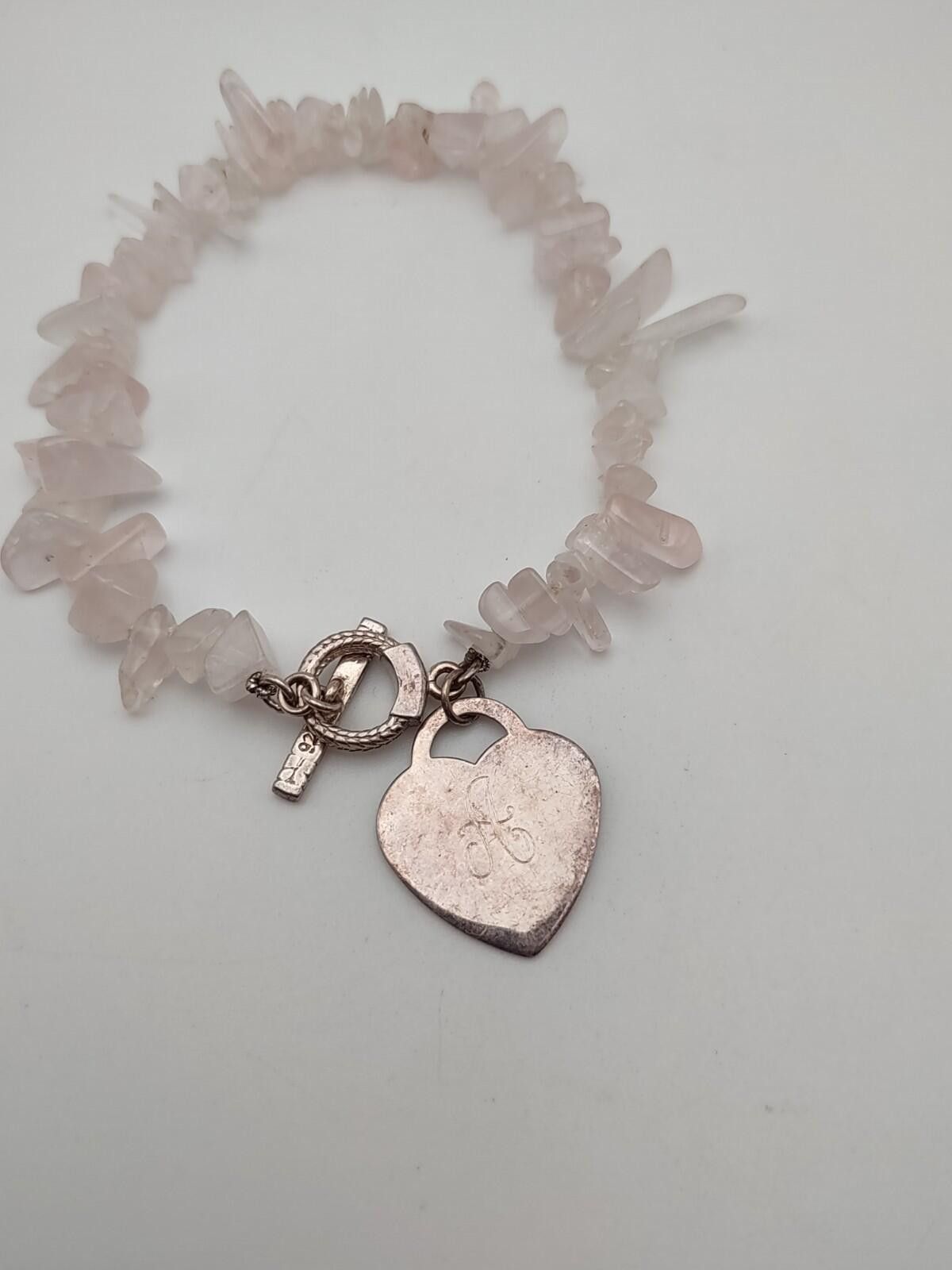 The Unbranded Brand Sterling Silver & Rose Quartz Chip Bracelet Heart Initial A Size ONE SIZE - 2 Thumbnail