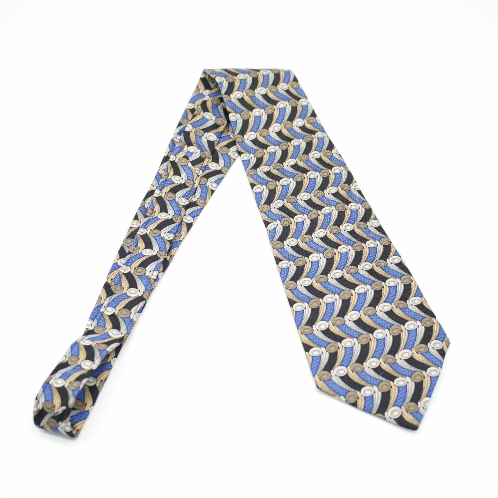 Countess Mara Countess Mara Blue Tan Gray Geometric Print Wide Silk Tie Size ONE SIZE - 8 Thumbnail