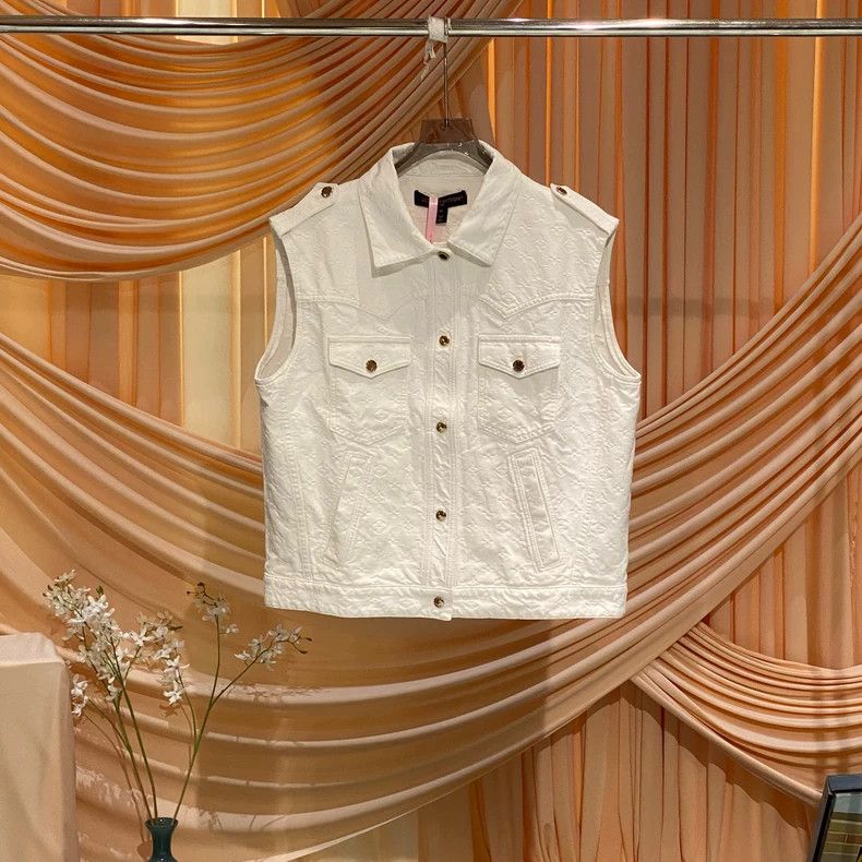 Louis Vuitton Louis Vuitton White Old Flower Full Print Denim Vest Size S / US 4 / IT 40 - 2 Thumbnail