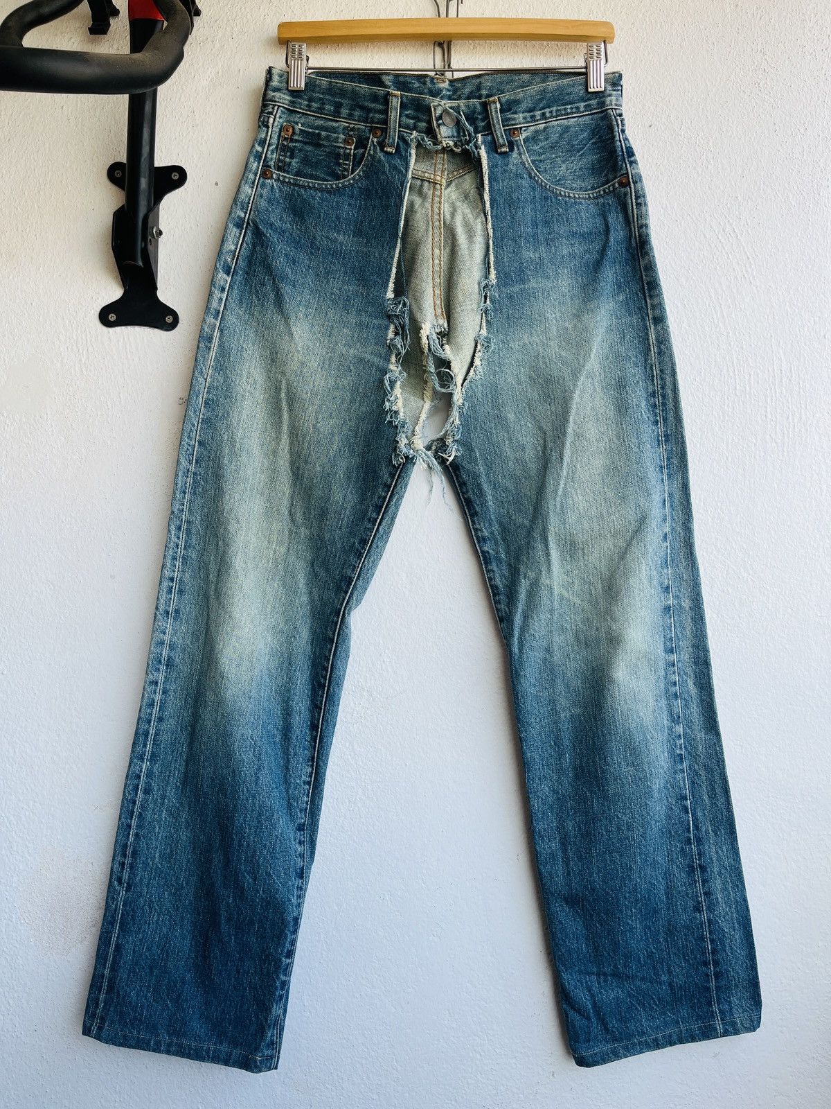 Vintage Levi's 502XX Big E Distressed Cut Selvedge Jeans J22