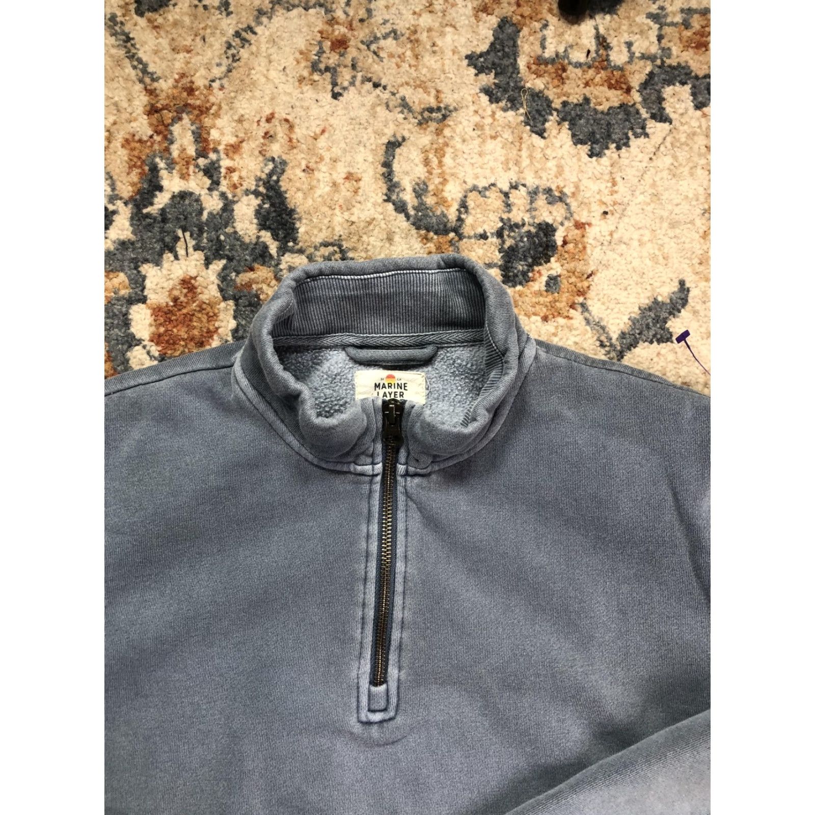 Marine Layer Marine Layer Sweatshirt Mens Small Blue 1/4 Zip Fleece Mock Neck Logo Pullover Size US S / EU 44-46 / 1 - 2 Thumbnail