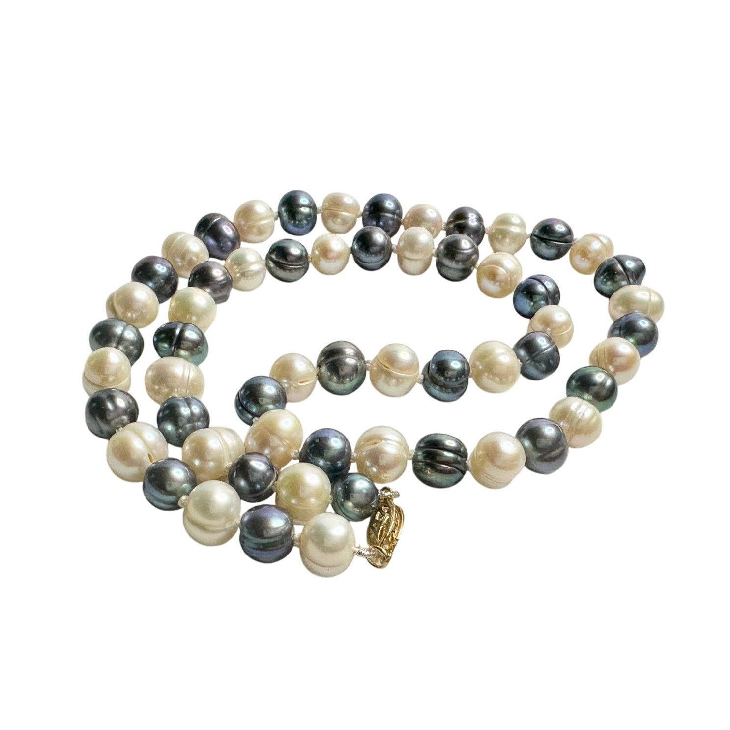 Other 14kt Gold 7mm Peacock Black (Bluish) & White Pearl Necklace Size ONE SIZE - 10 Thumbnail