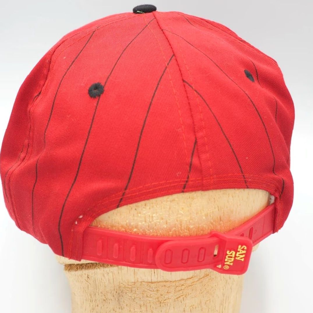 Vintage VINTAGE Snapback Trucker Hat Cap Piggott State Bank Pinstripe 1980s Red Adjustable Adults Mens Size ONE SIZE - 3 Thumbnail