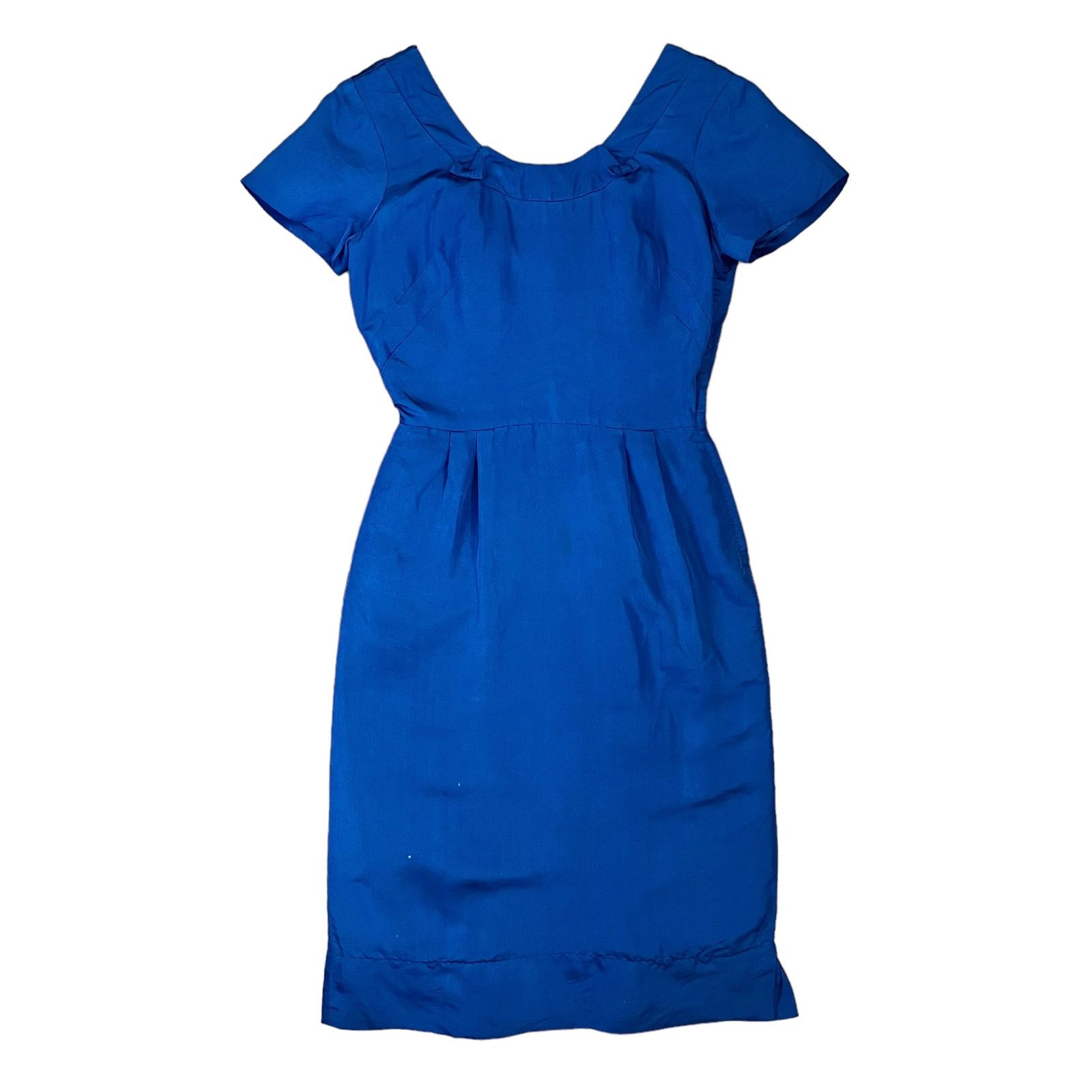 Vintage Vintage Blue Grosgrain Bow Trim Scoop Neck Wiggle Dress Size S / US 4 / IT 40 - 2 Thumbnail