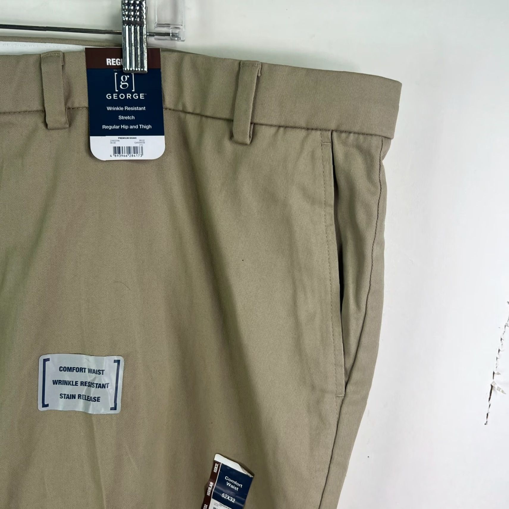 George Beige George Pants Khakis Mens 52 32 Stretch Cotton Canvas Button Zip Flat Front Straight 5-Pocket Size US 36 / EU 52 - 2 Thumbnail