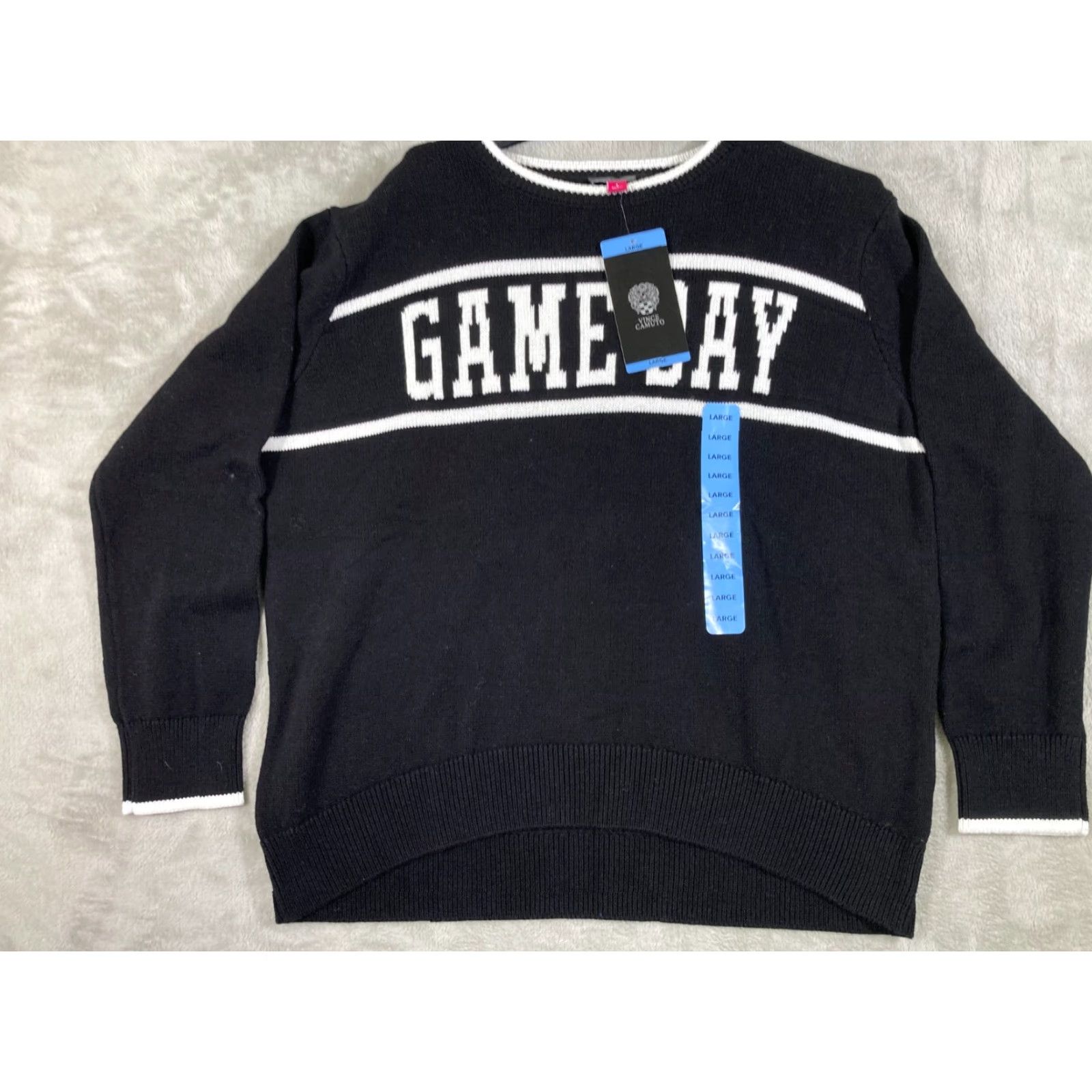 Vince Camuto Vince Camuto Pullover Sweater Womens Large Black Cotton Game Day Crew Neck NWT Long Sleeve Size L / US 10 / IT 46 - 2 Thumbnail