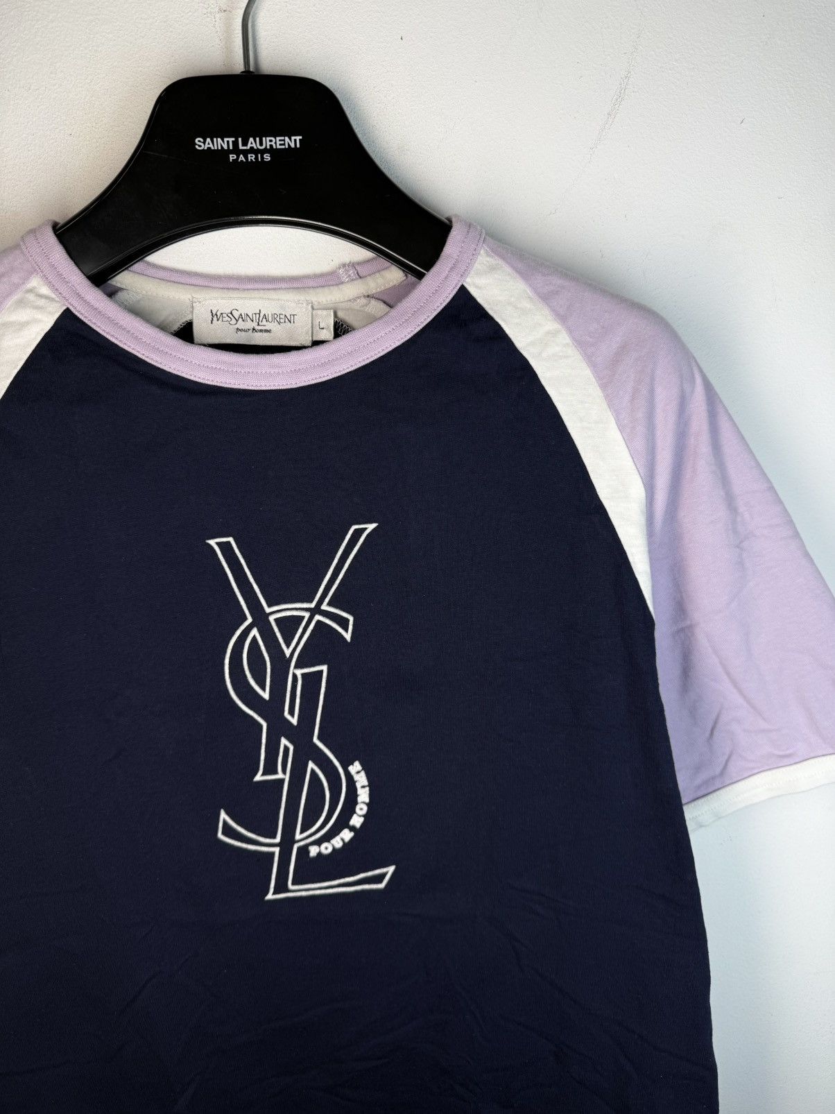 Yves Saint Laurent Blue YSL T-shirt Big Logo YSL Shirt Size US M / EU 48-50 / 2 - 2 Thumbnail