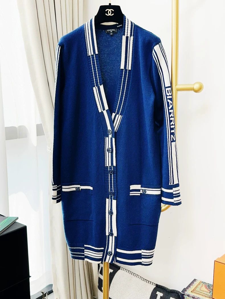 Chanel Chanel Blue White Trim Logo Cardigan - dmc Size US M / EU 48-50 / 2 - 1 Thumbnail