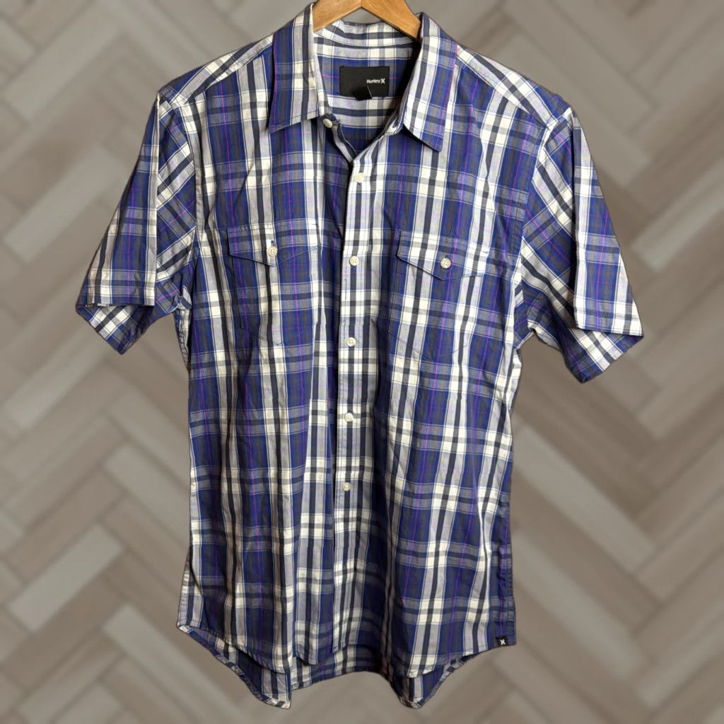 Hurley Hurley Shirt Button-Up Short Sleeve Plaid Multicolor Red White Blue Mens L Size US L / EU 52-54 / 3 - 1 Thumbnail