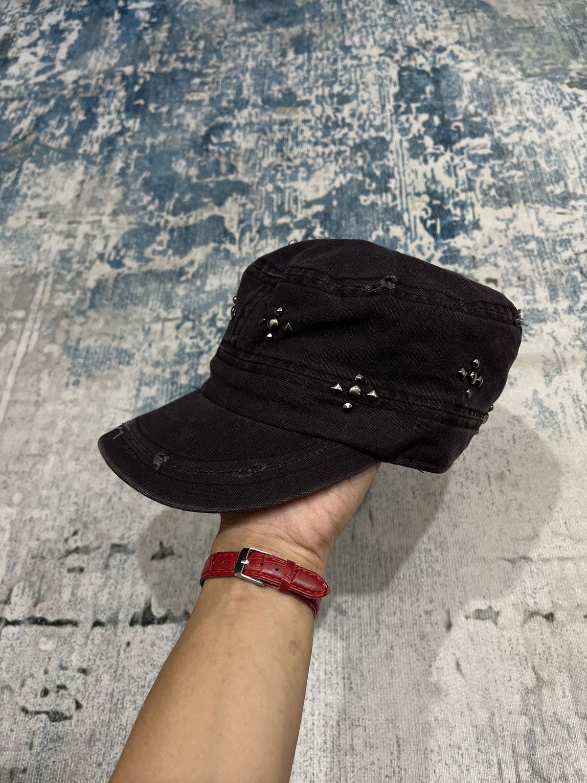 Michel Klein Two Fold Distressed Studded Commando Cadet Hat Size ONE SIZE - 4 Thumbnail